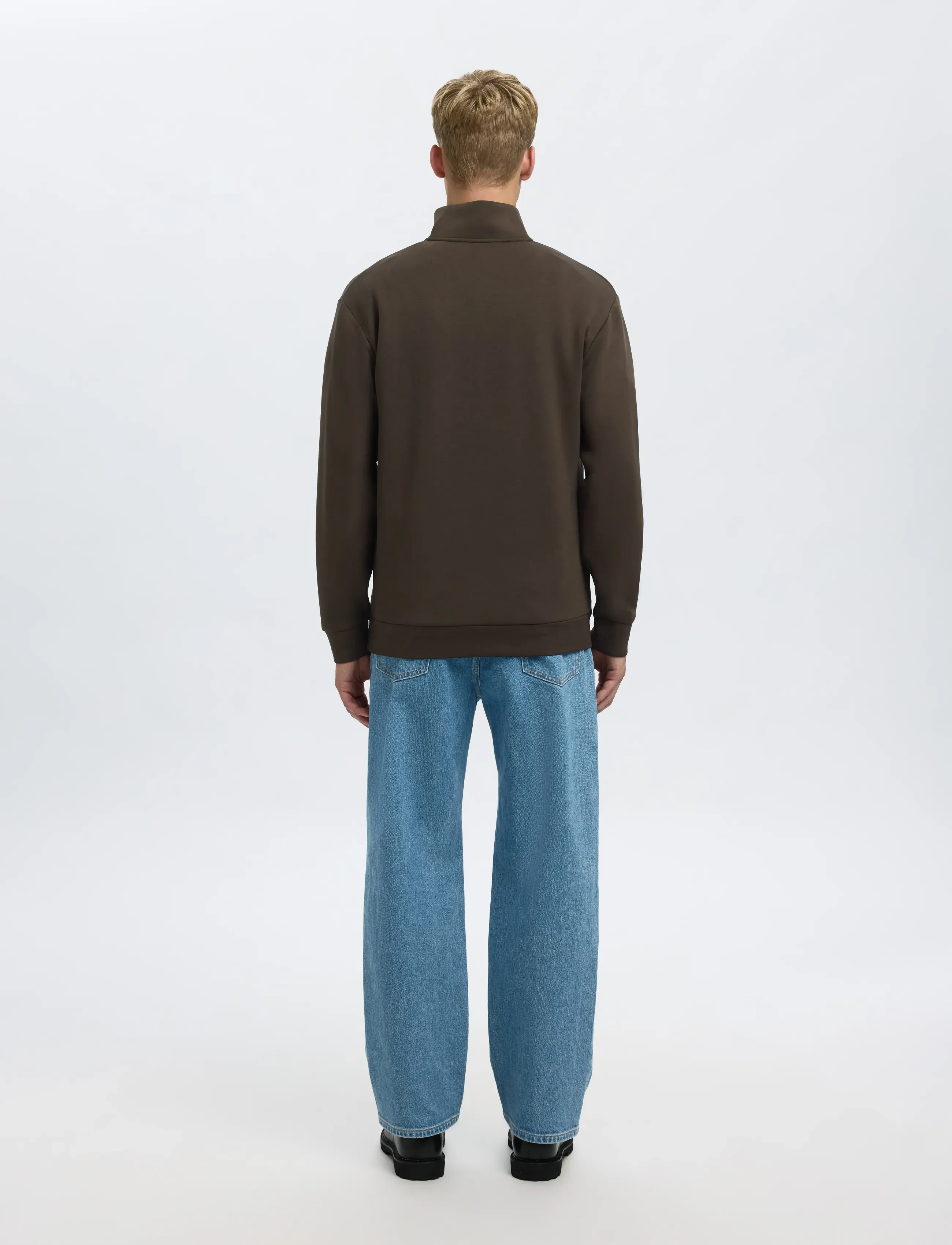 Selected - SLHEMANUEL SOFT ZIP HIGH NECK SWEAT NOOS - feriefavoritter - demitasse - 3