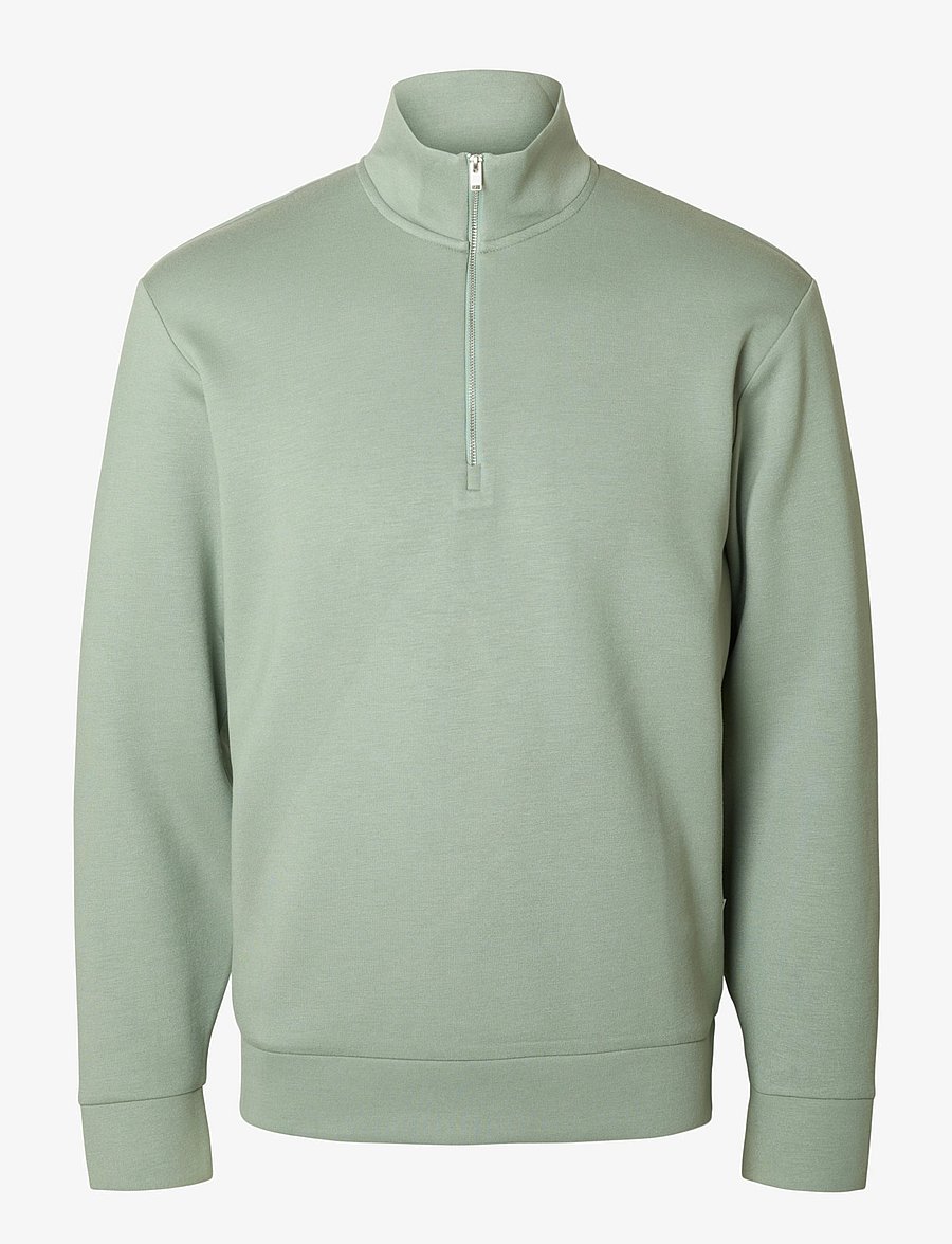 Selected - SLHEMANUEL SOFT ZIP HIGH NECK SWEAT NOOS - puhkuse põhitooted - iceberg green - 1
