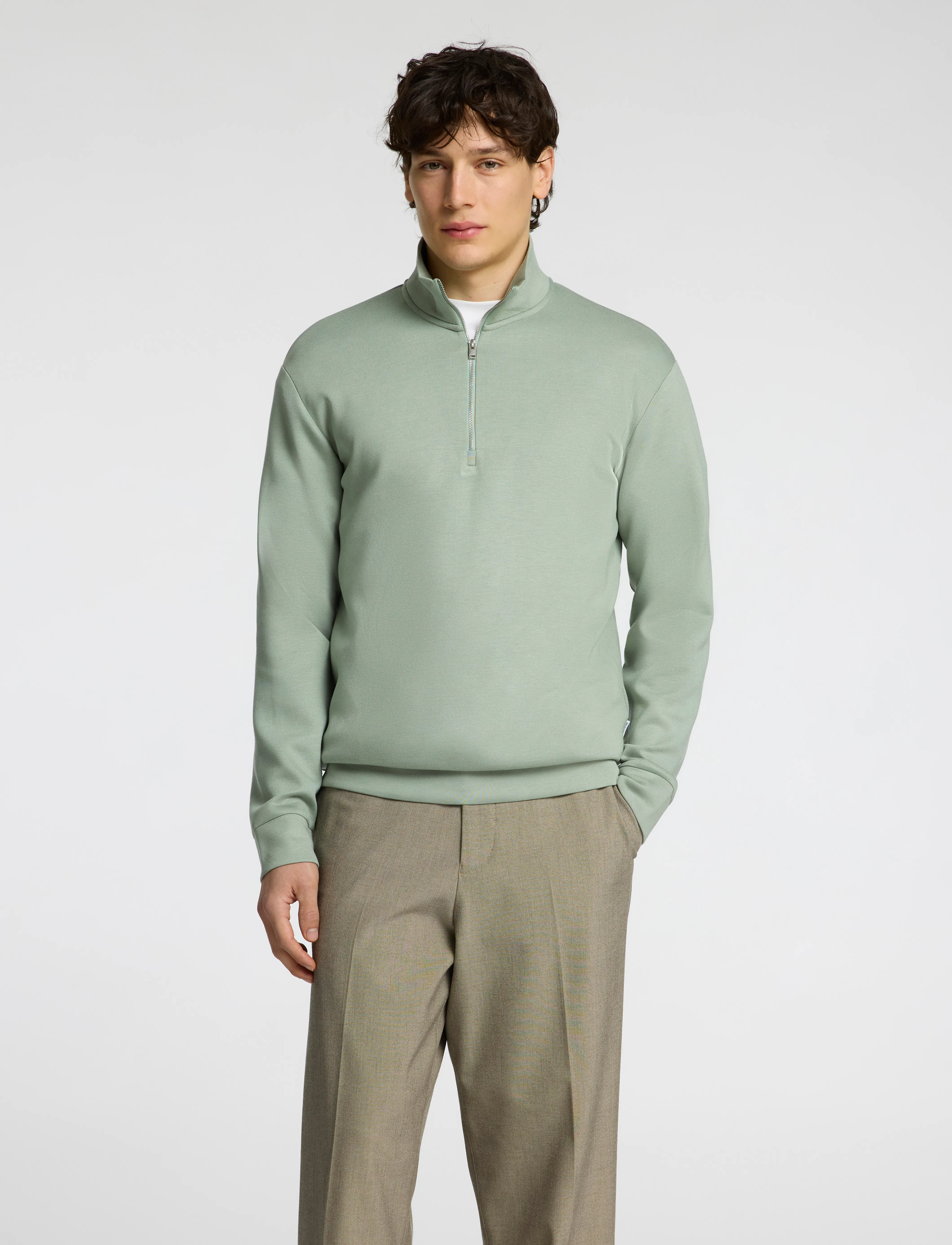 Selected SLHEMANUEL SOFT ZIP HIGH NECK SWEAT NOOS - Tøj - ICEBERG GREEN / green