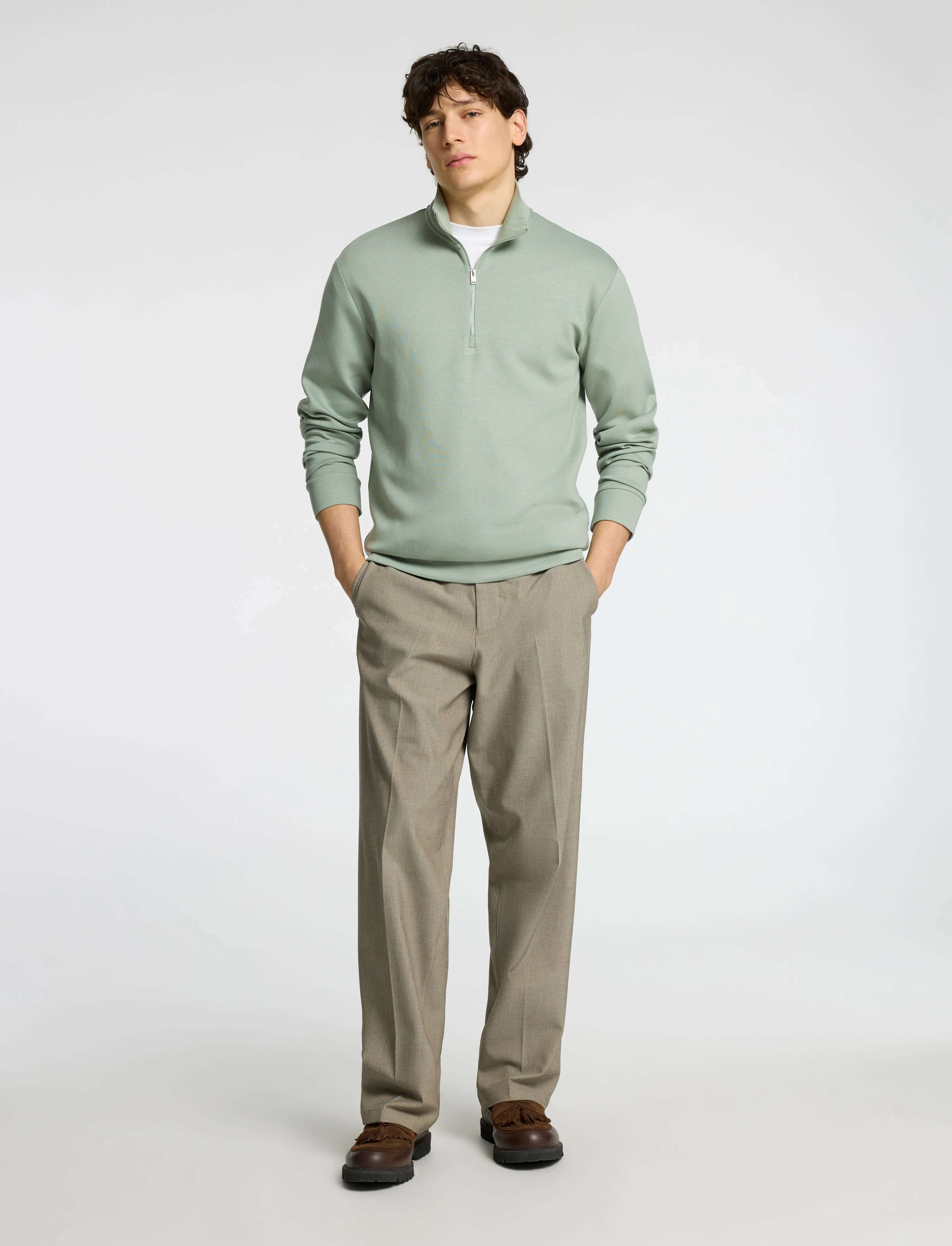 Selected - SLHEMANUEL SOFT ZIP HIGH NECK SWEAT NOOS - feriefavoritter - iceberg green - 3