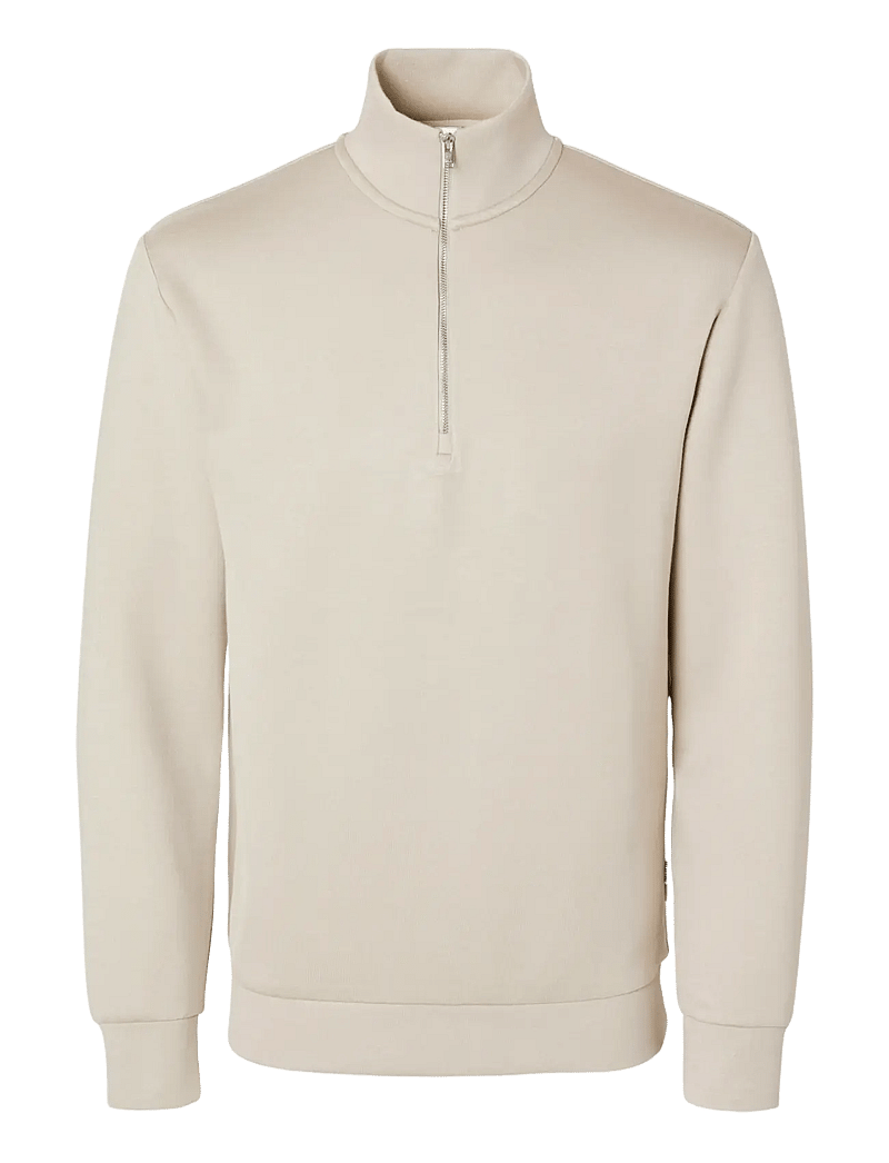 Selected - SLHEMANUEL SOFT ZIP HIGH NECK SWEAT NOOS - collegepaidat - pure cashmere - 1