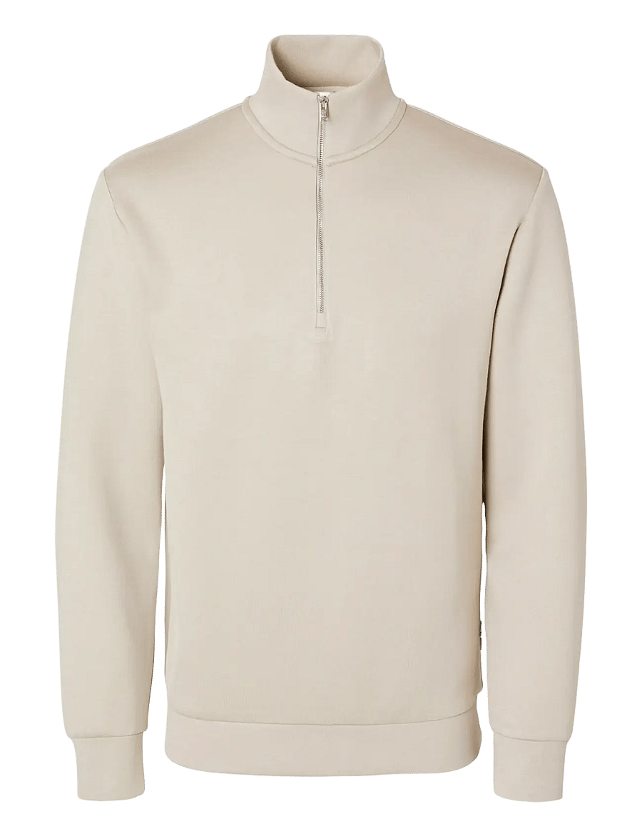 Selected - SLHEMANUEL SOFT ZIP HIGH NECK SWEAT NOOS - atostogų būtiniausi - pure cashmere - 1