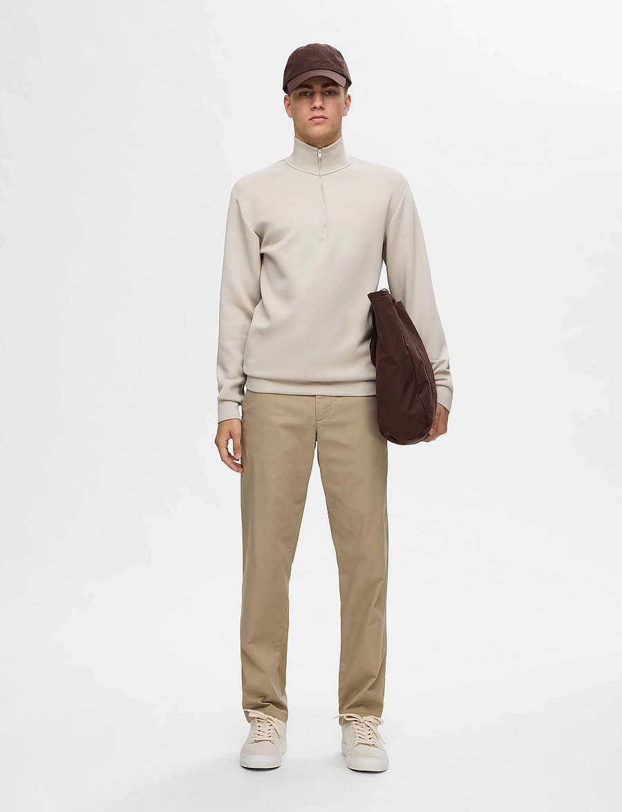 Selected - SLHEMANUEL SOFT ZIP HIGH NECK SWEAT NOOS - atostogų būtiniausi - pure cashmere - 0