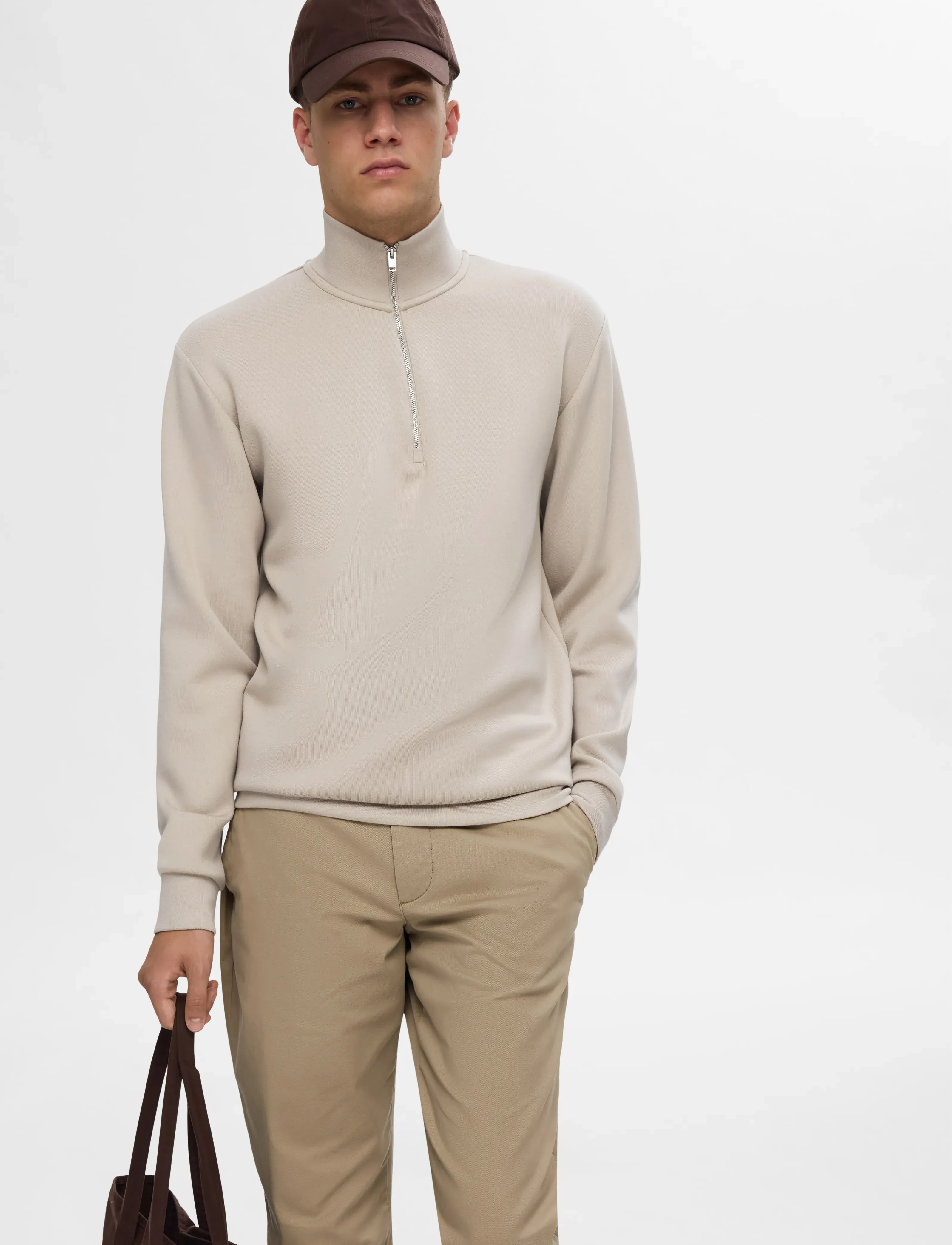 Selected - SLHEMANUEL SOFT ZIP HIGH NECK SWEAT NOOS - feriefavoritter - pure cashmere - 3