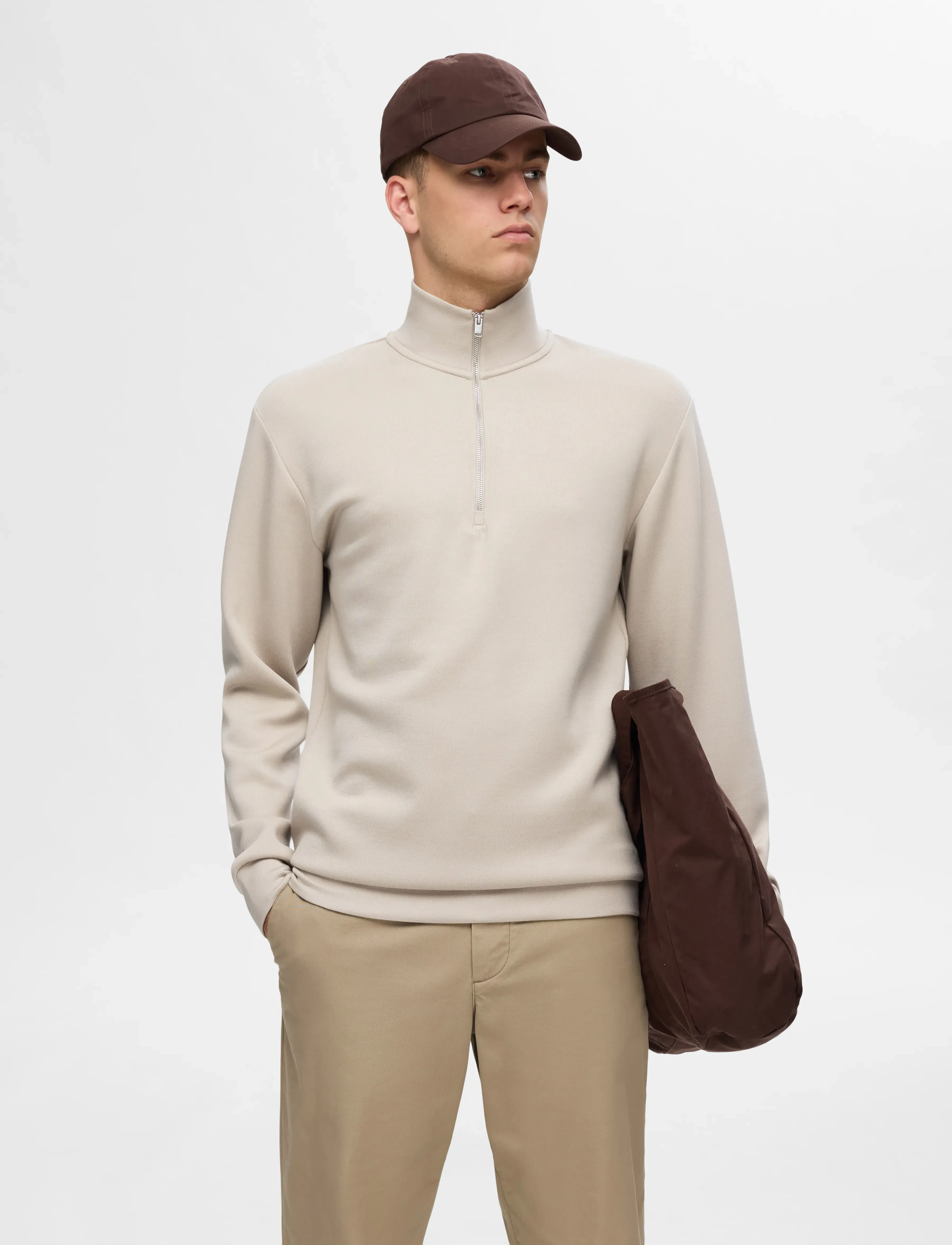 Selected - SLHEMANUEL SOFT ZIP HIGH NECK SWEAT NOOS - feriefavoritter - pure cashmere - 5