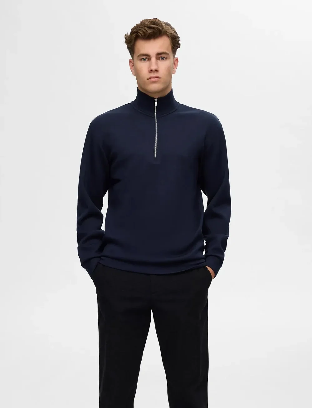 Selected - SLHEMANUEL SOFT ZIP HIGH NECK SWEAT NOOS - swetry - sky captain - 0