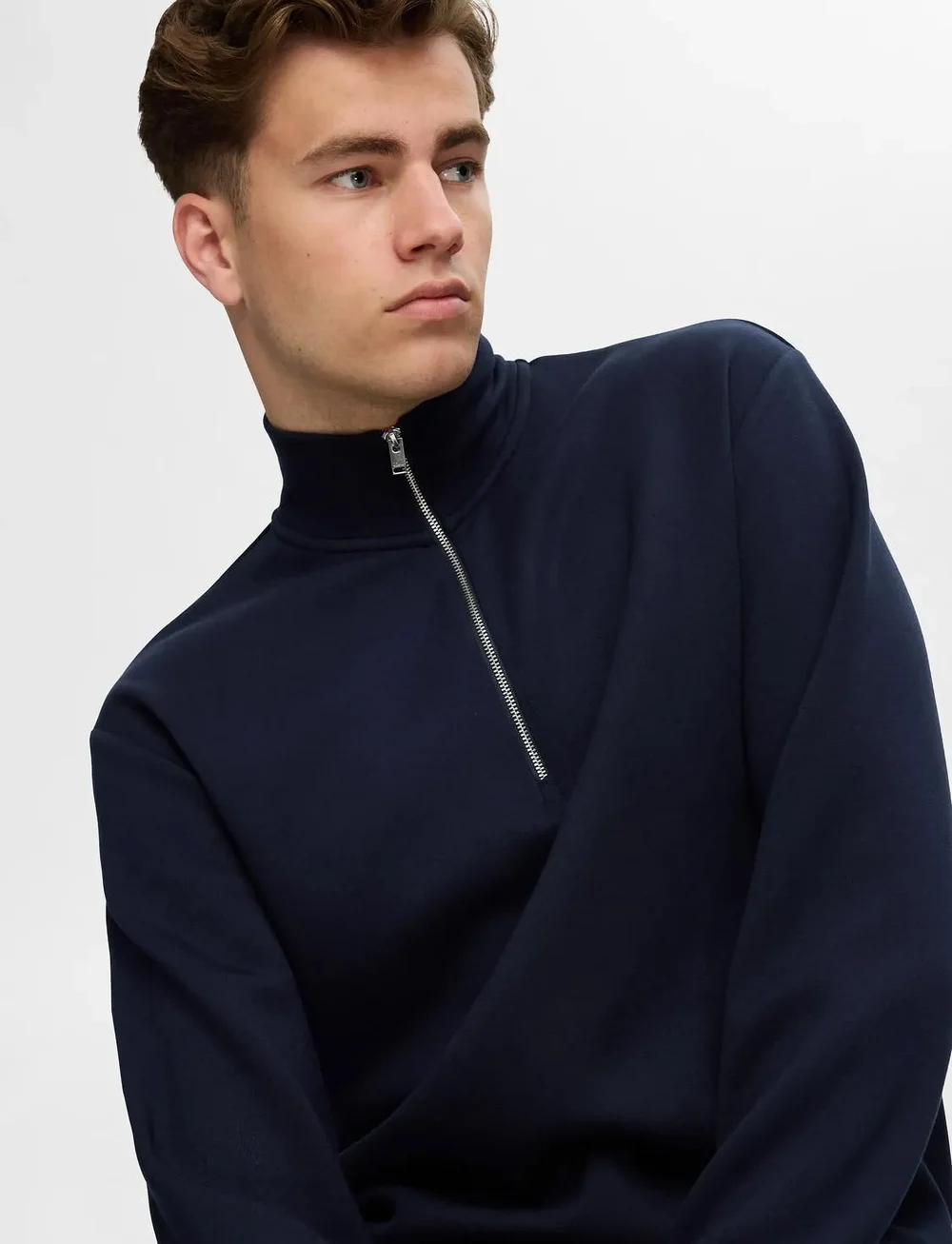 Selected - SLHEMANUEL SOFT ZIP HIGH NECK SWEAT NOOS - swetry - sky captain - 4