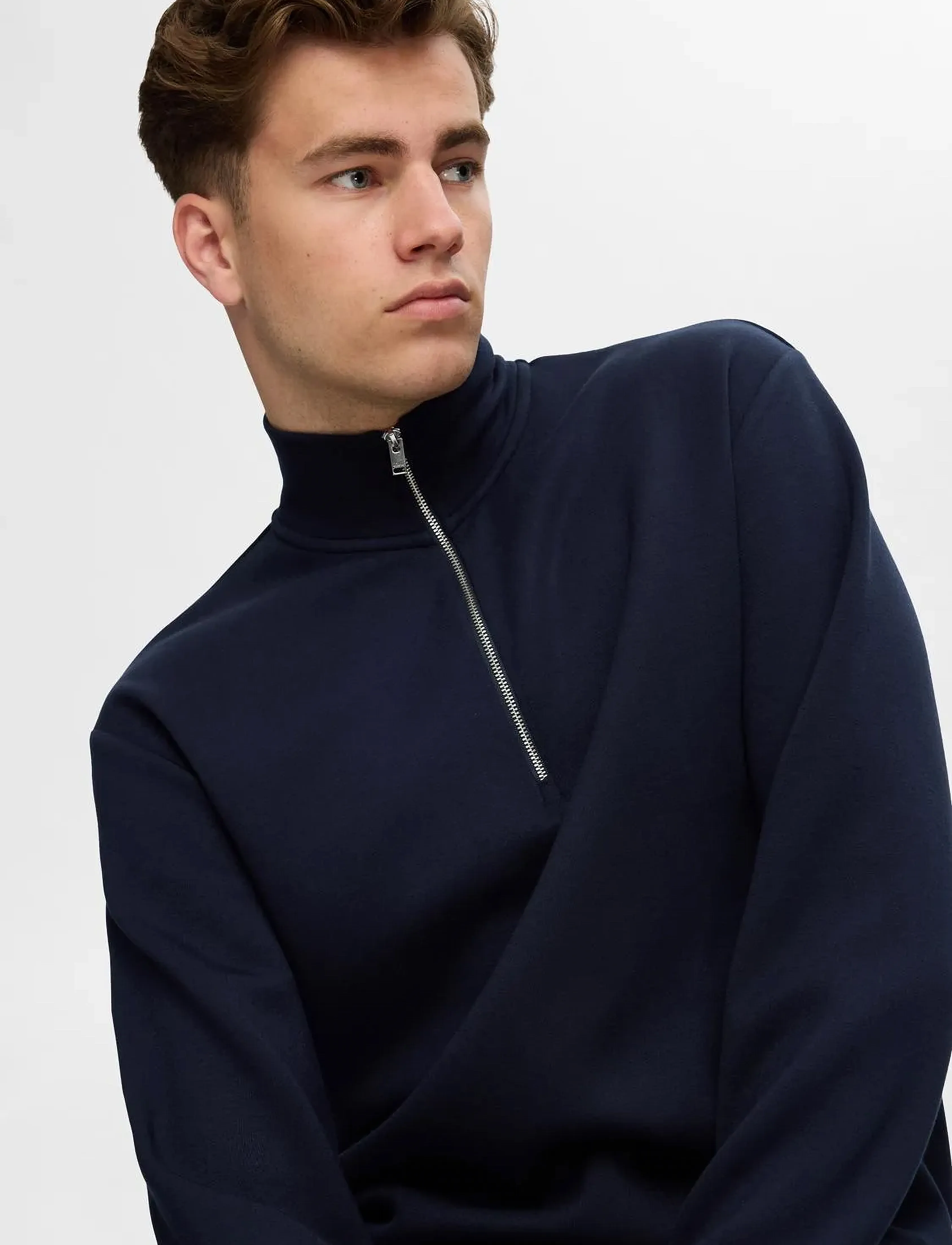 Selected - SLHEMANUEL SOFT ZIP HIGH NECK SWEAT NOOS - urlaubsfavoriten - sky captain - 4