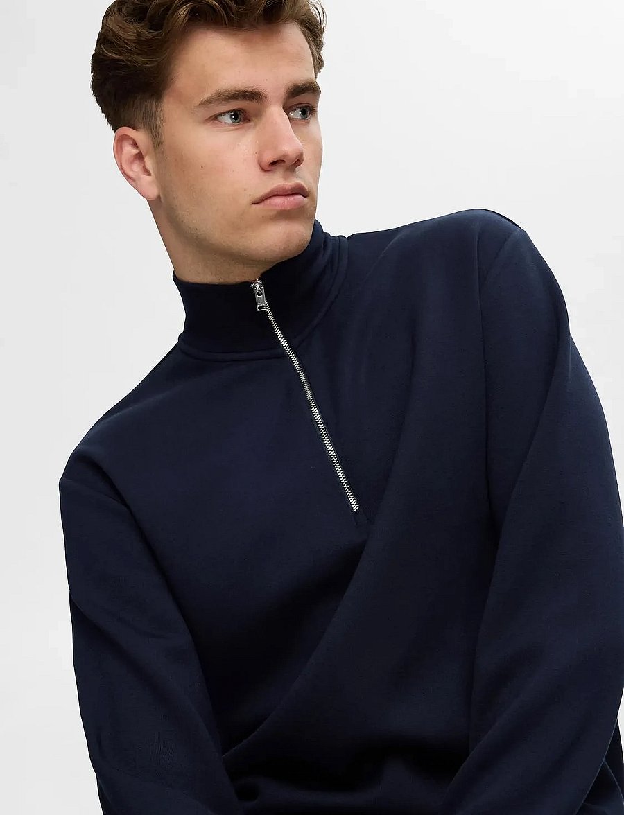 Selected - SLHEMANUEL SOFT ZIP HIGH NECK SWEAT NOOS - urlaubsfavoriten - sky captain - 4