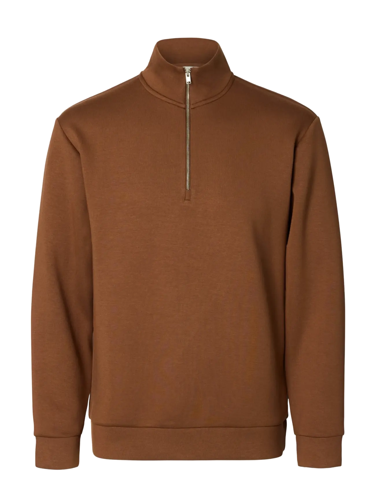 Selected SLHEMANUEL SOFT ZIP HIGH NECK SWEAT NOOS - Last Chance - SOFT SILT / brown
