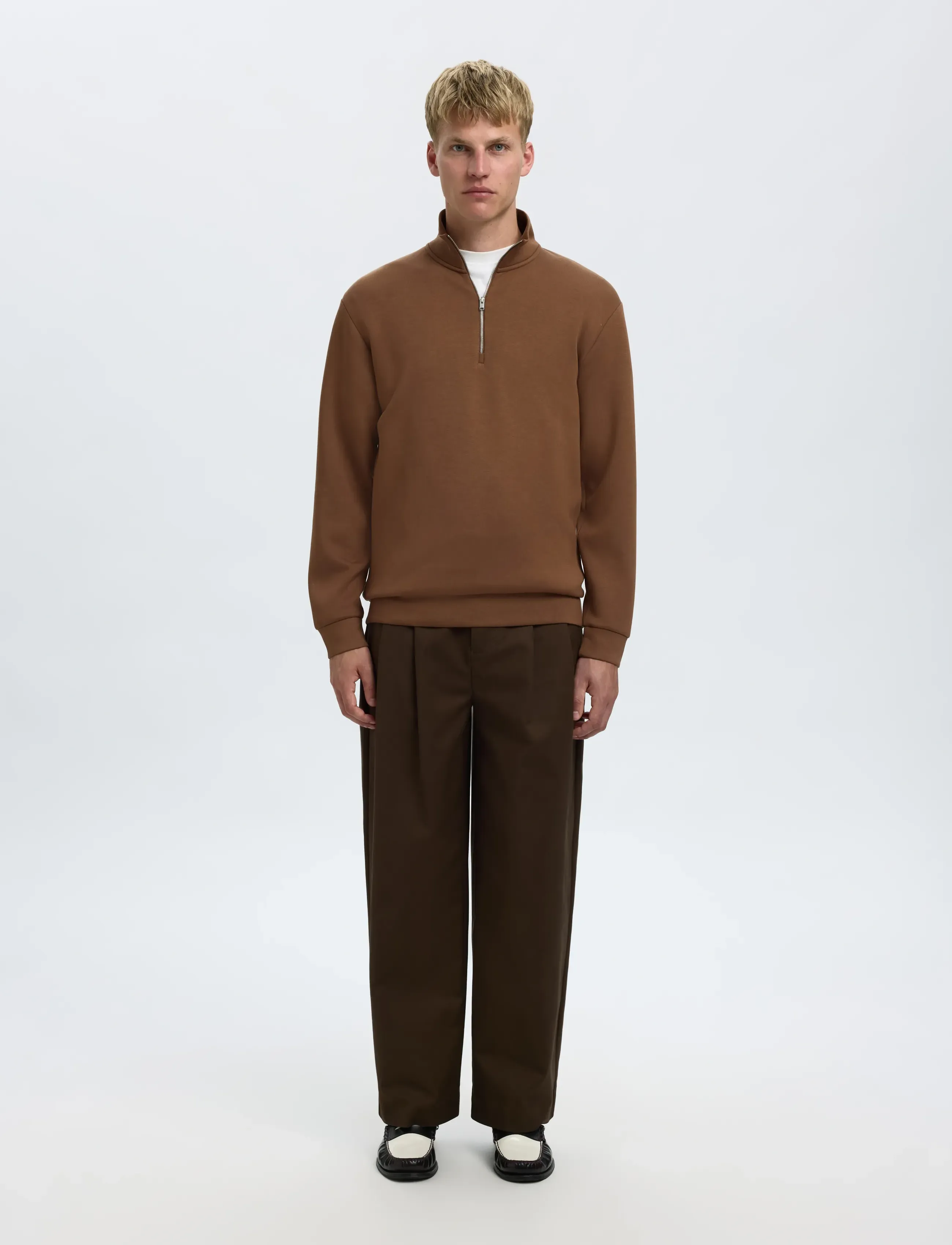 Selected - SLHEMANUEL SOFT ZIP HIGH NECK SWEAT NOOS - feriefavoritter - soft silt - 3