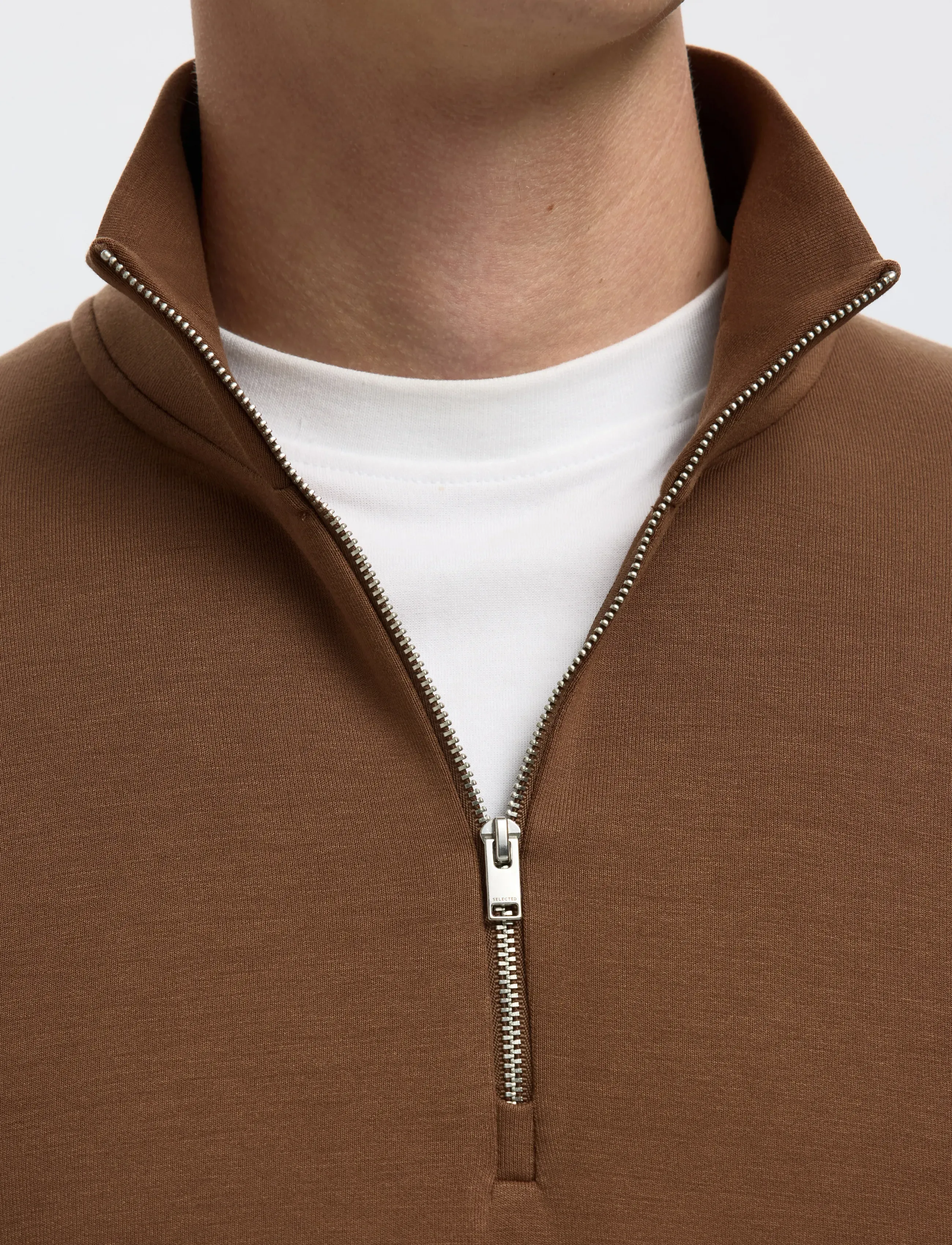 Selected - SLHEMANUEL SOFT ZIP HIGH NECK SWEAT NOOS - feriefavoritter - soft silt - 5