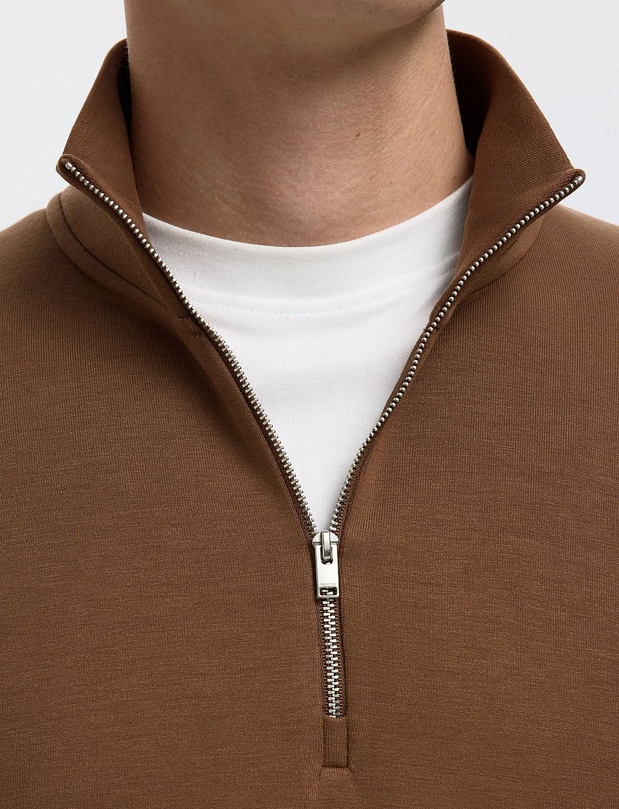 Selected - SLHEMANUEL SOFT ZIP HIGH NECK SWEAT NOOS - sweatshirts - soft silt - 5