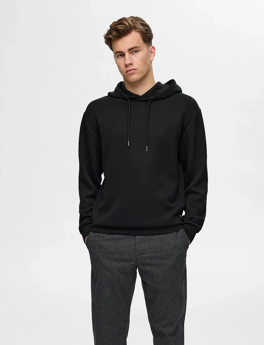 Selected - SLHEMANUEL SOFT HOOD SWEAT NOOS - sweats à capuche - black - 0