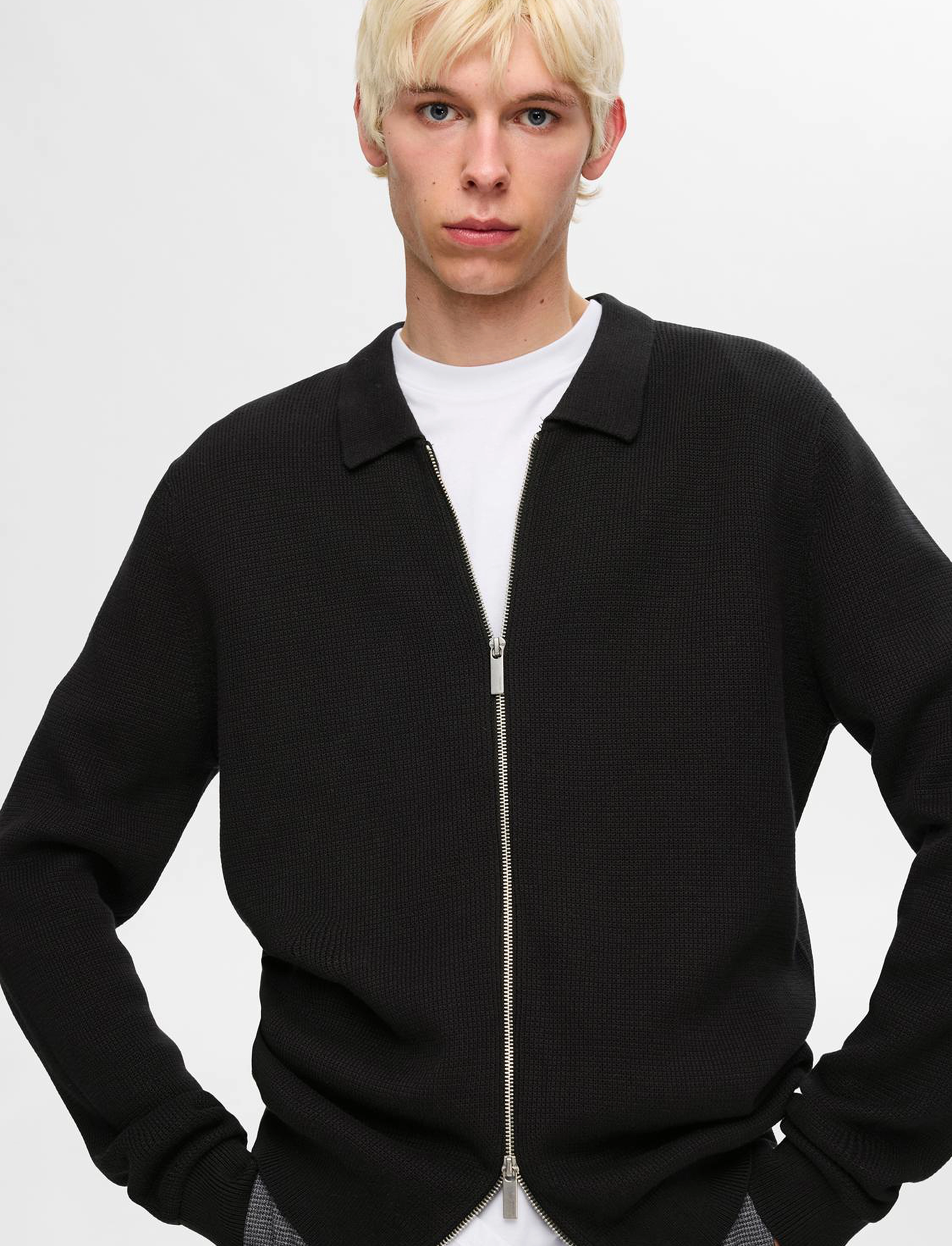 Selected - SLHDANE LS KNIT STRUCTURE CARDIGAN NOOS - black - 4