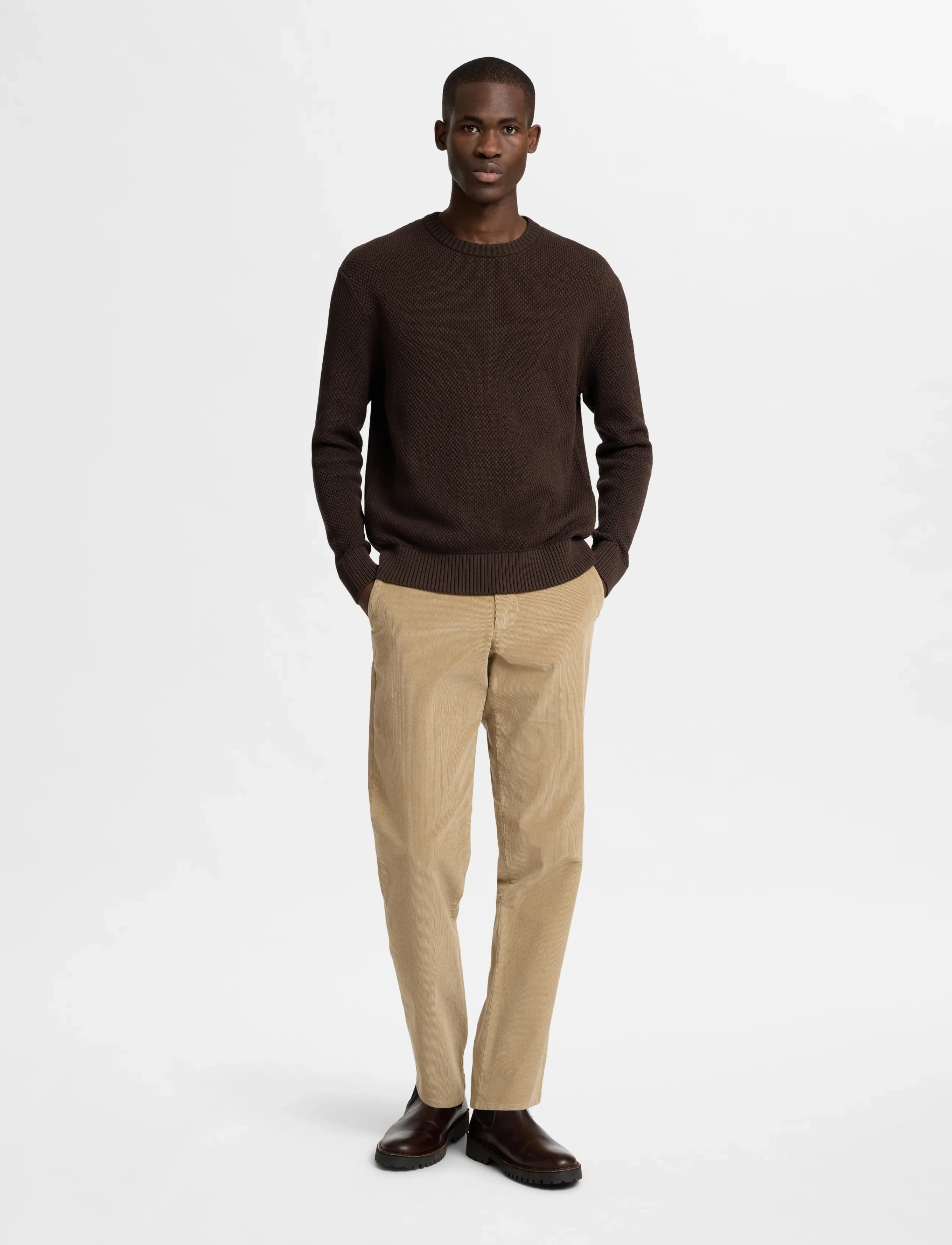 Selected - SLHHENNY LS KNIT RELAXED CREW NECK - chocolate torte - 3