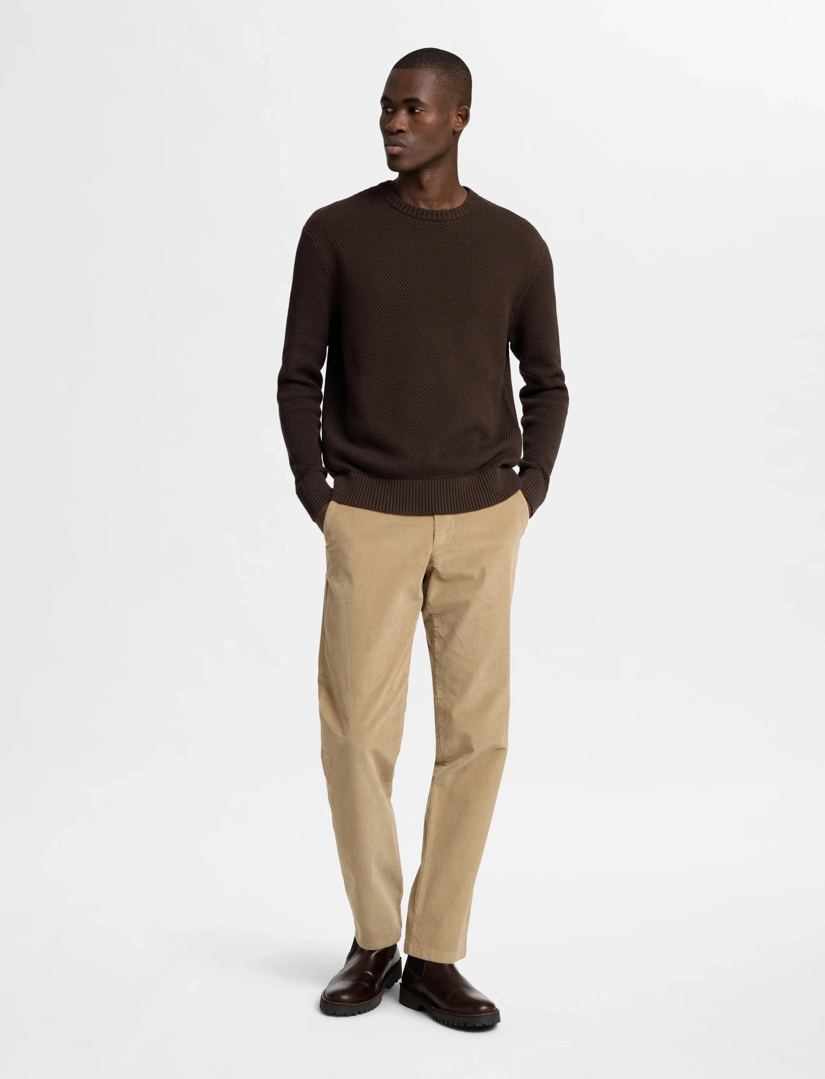 Selected - SLHHENNY LS KNIT RELAXED CREW NECK - chocolate torte - 5