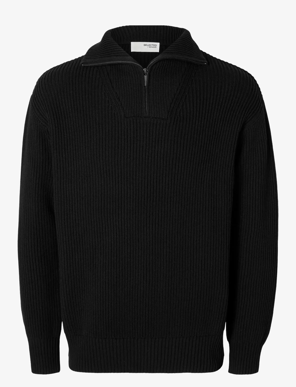 Selected - SLHDRY LS KNIT RELAXED HALF ZIP - half zip-tröjor - black - 1