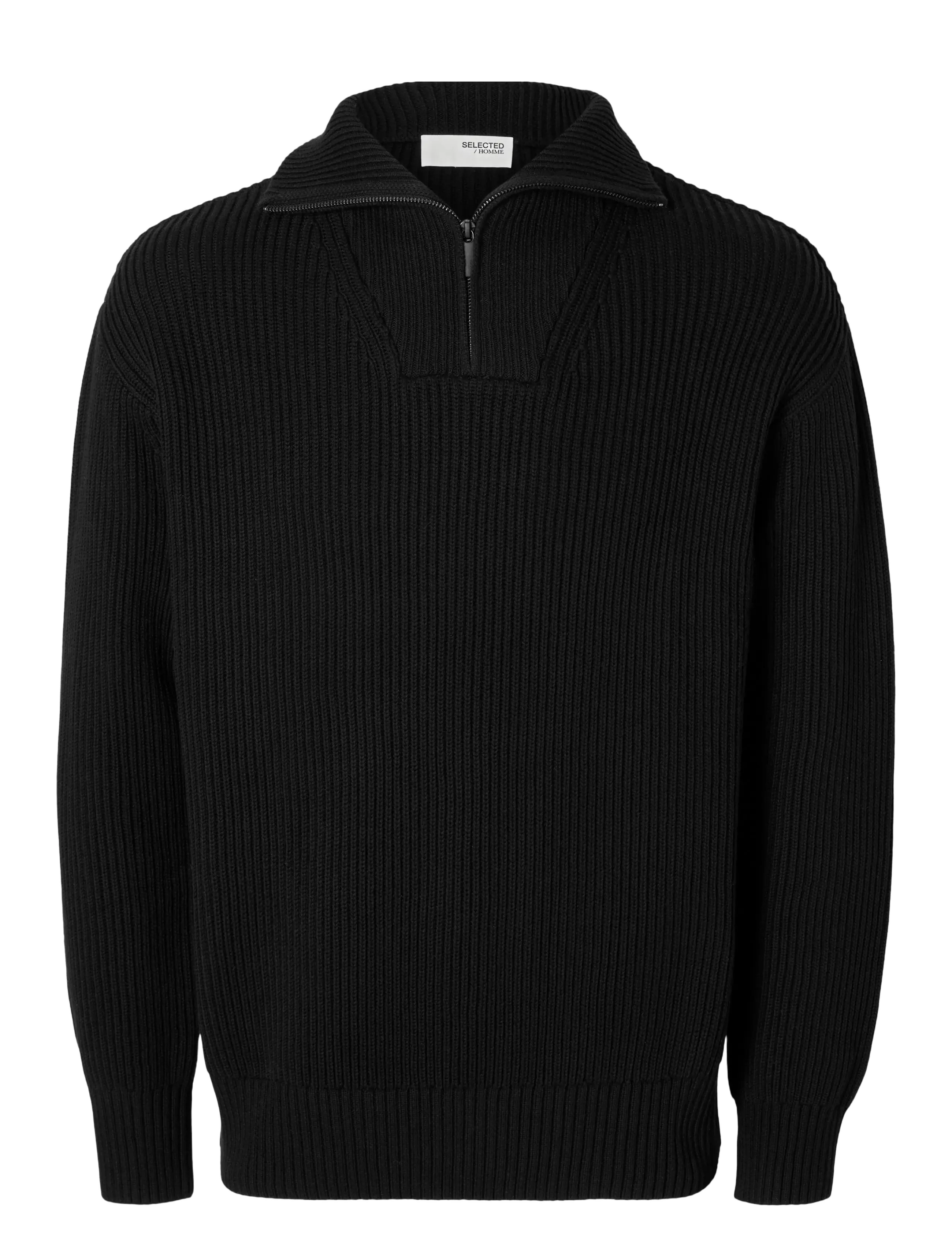Selected SLHDRY LS KNIT RELAXED HALF ZIP - Neuleet - BLACK / black