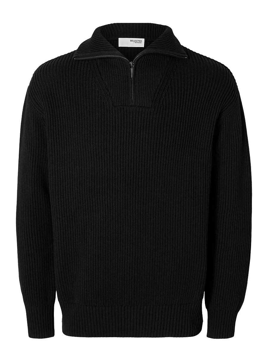 Selected - SLHDRY LS KNIT RELAXED HALF ZIP - pulls demi-zippés - black - 1