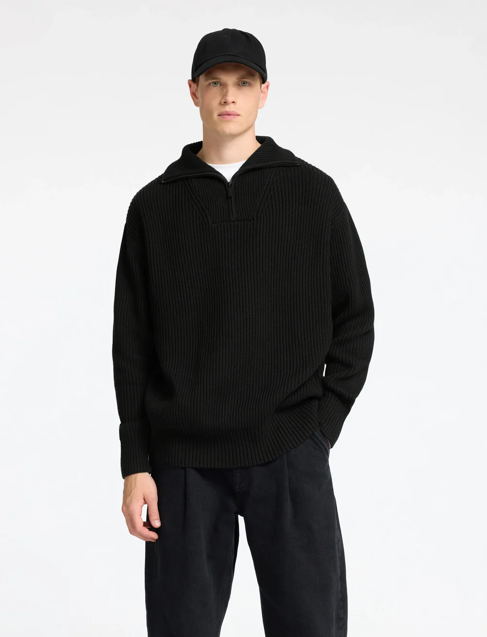 Selected - SLHDRY LS KNIT RELAXED HALF ZIP - half zip-tröjor - black - 0