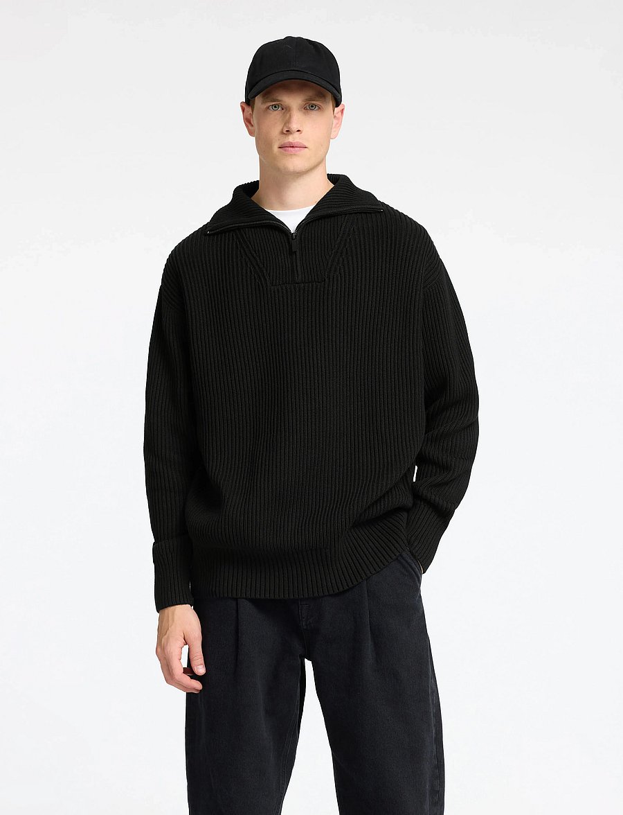 Selected - SLHDRY LS KNIT RELAXED HALF ZIP - pulls demi-zippés - black - 0