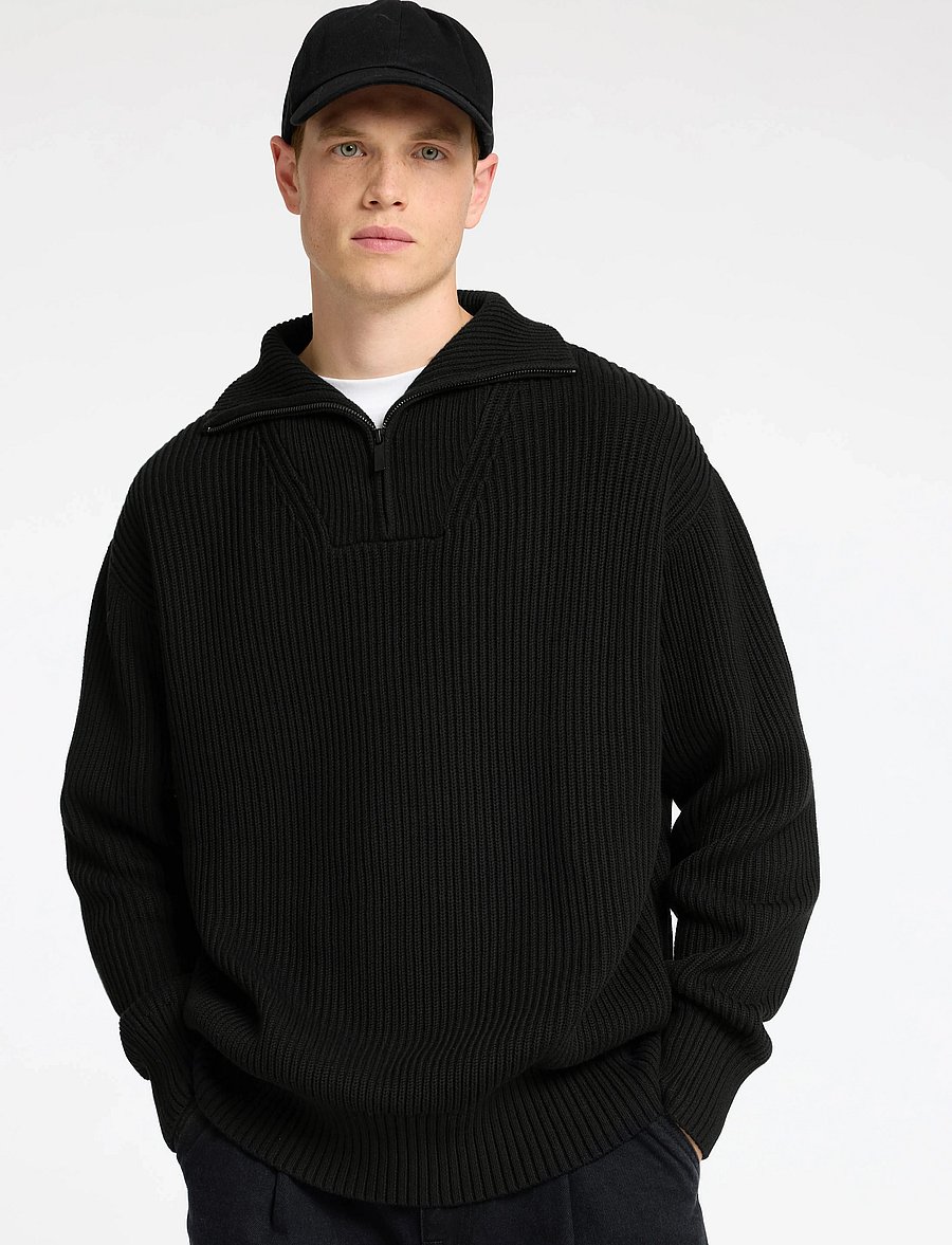 Selected - SLHDRY LS KNIT RELAXED HALF ZIP - pulls demi-zippés - black - 5