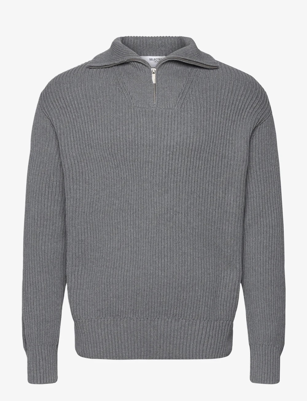 Selected - SLHDRY LS KNIT RELAXED HALF ZIP - half zip-tröjor - medium grey melange - 0