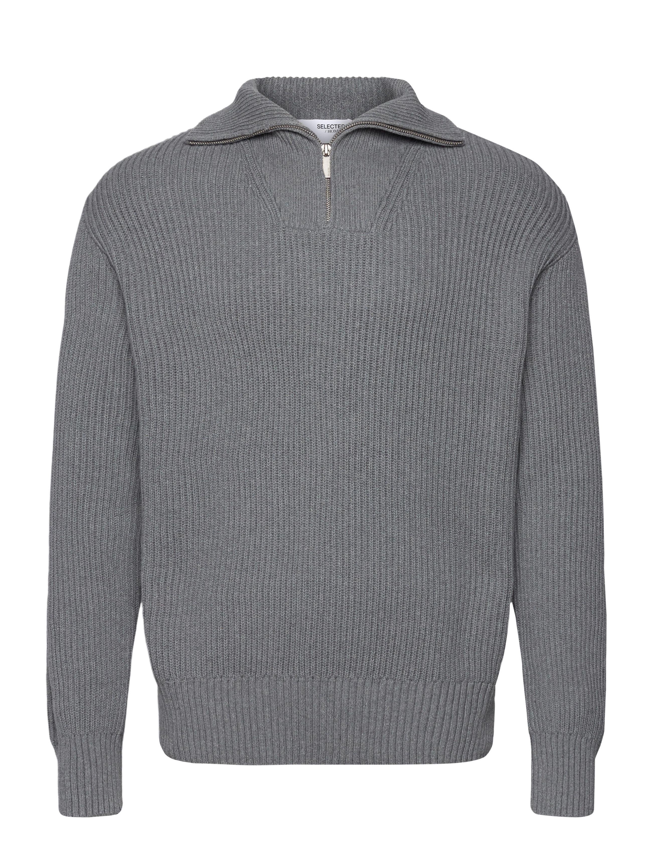 Selected - SLHDRY LS KNIT RELAXED HALF ZIP - pulls demi-zippés - medium grey melange - 0