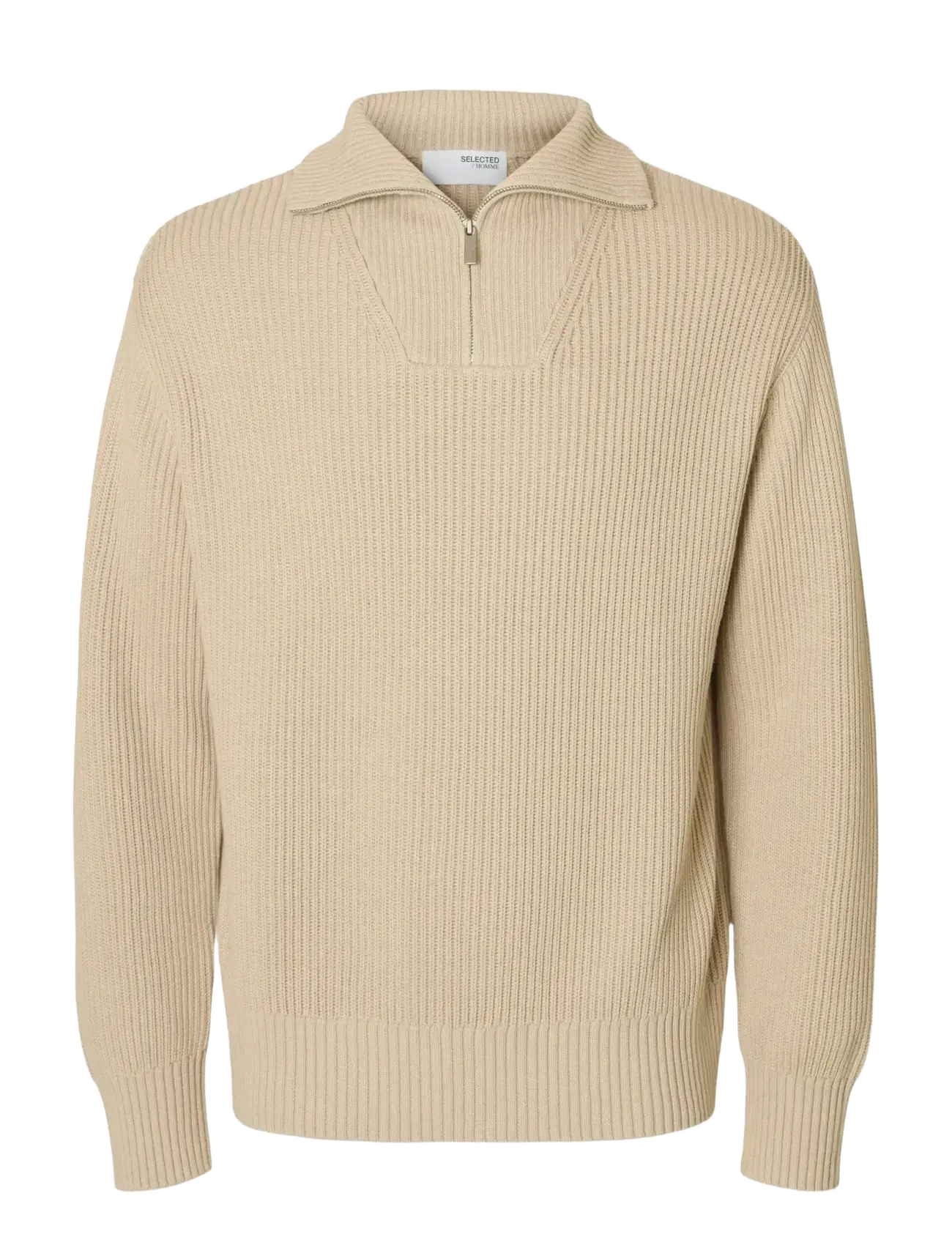 SELECTED Slhdry Ls Knit Relaxed Half Zip Cream - XL - Herren