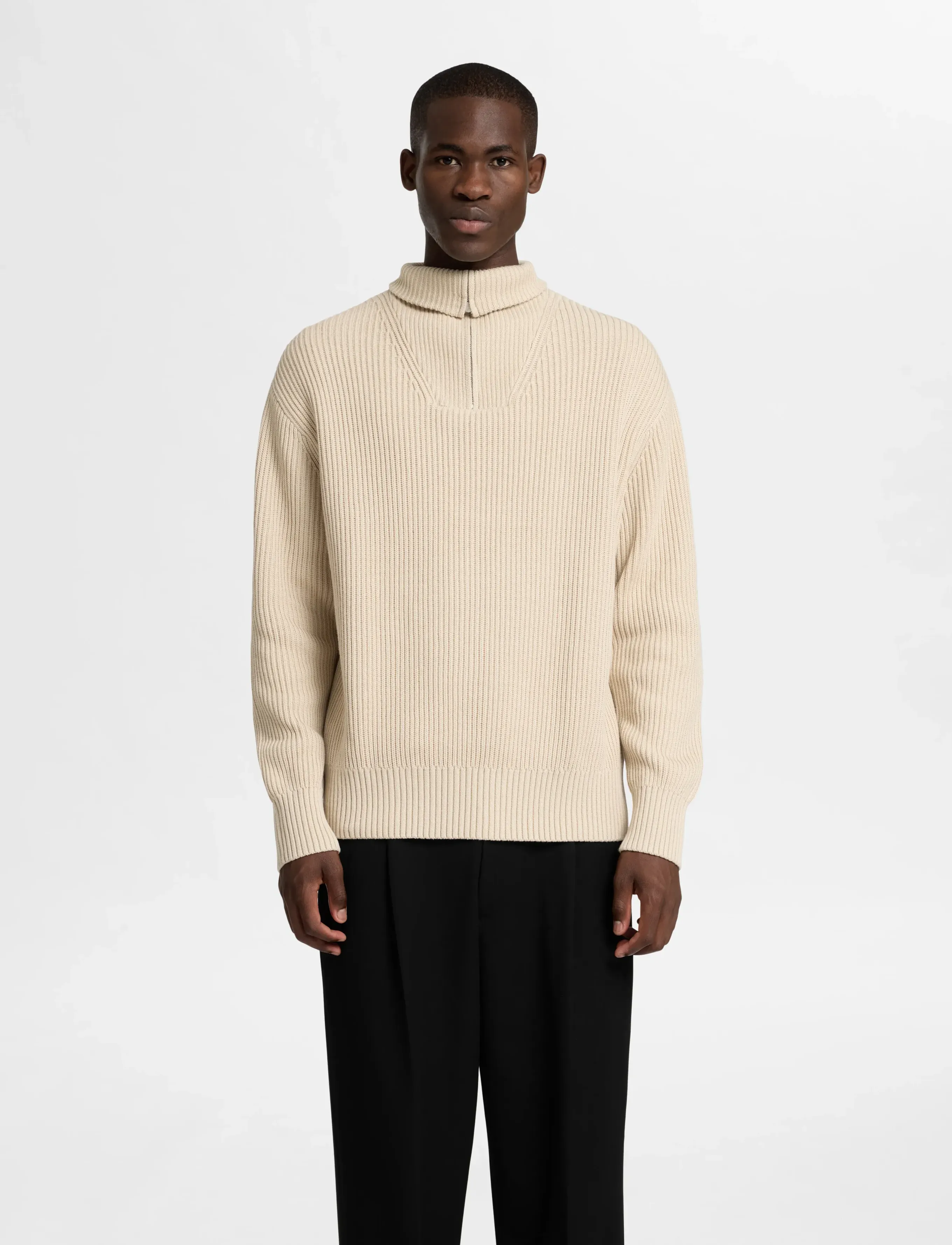 Selected Slhdry Ls Knit Relaxed Half Zip, L, Knitwear, Creme - Zip Jumpers, Männerswear