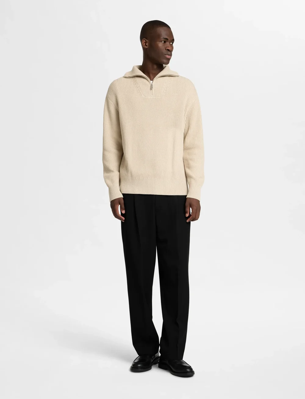 Selected - SLHDRY LS KNIT RELAXED HALF ZIP - half zip-tröjor - oatmeal - 3