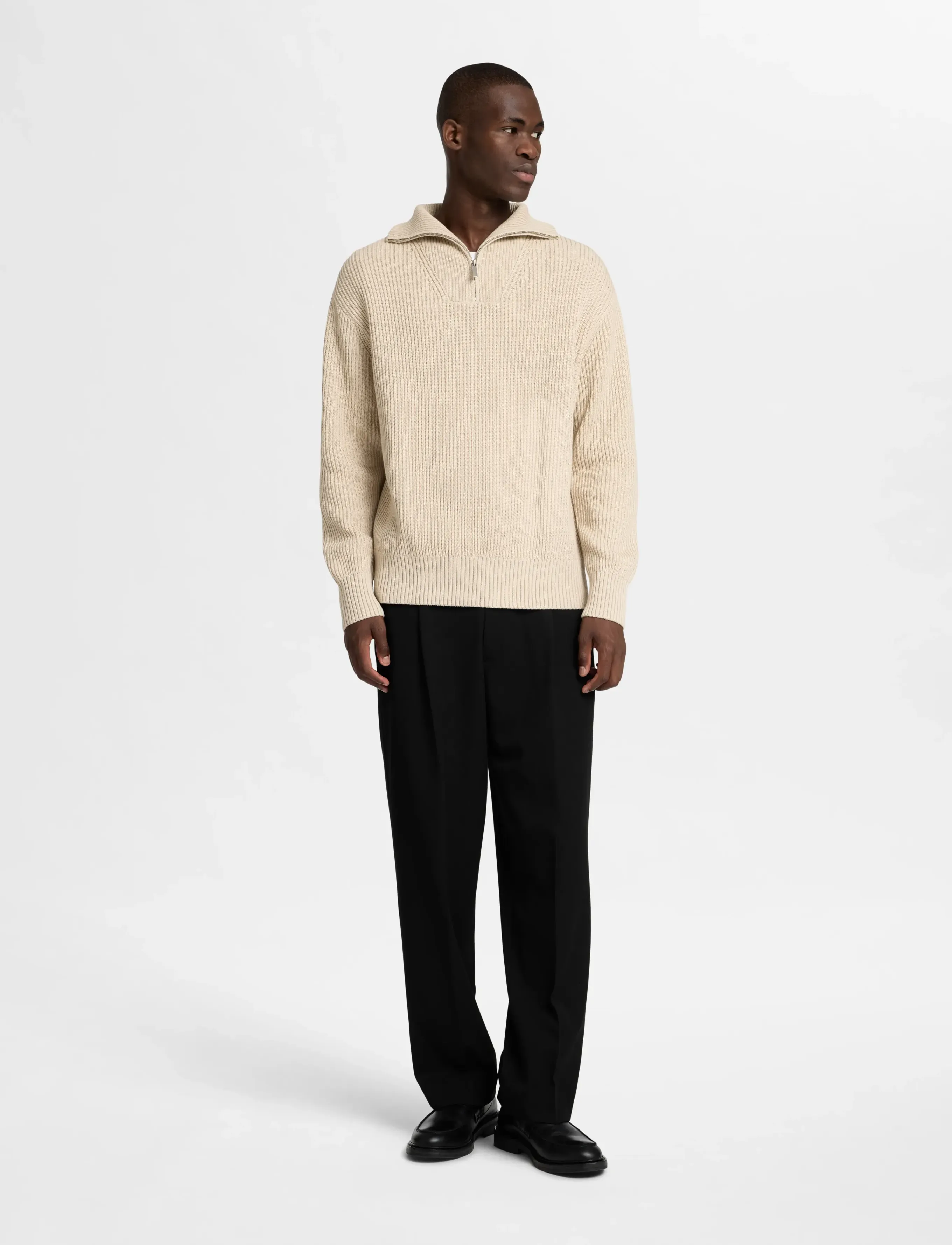 Selected - SLHDRY LS KNIT RELAXED HALF ZIP - tõmblukk-kaelusega džemprid - oatmeal - 3