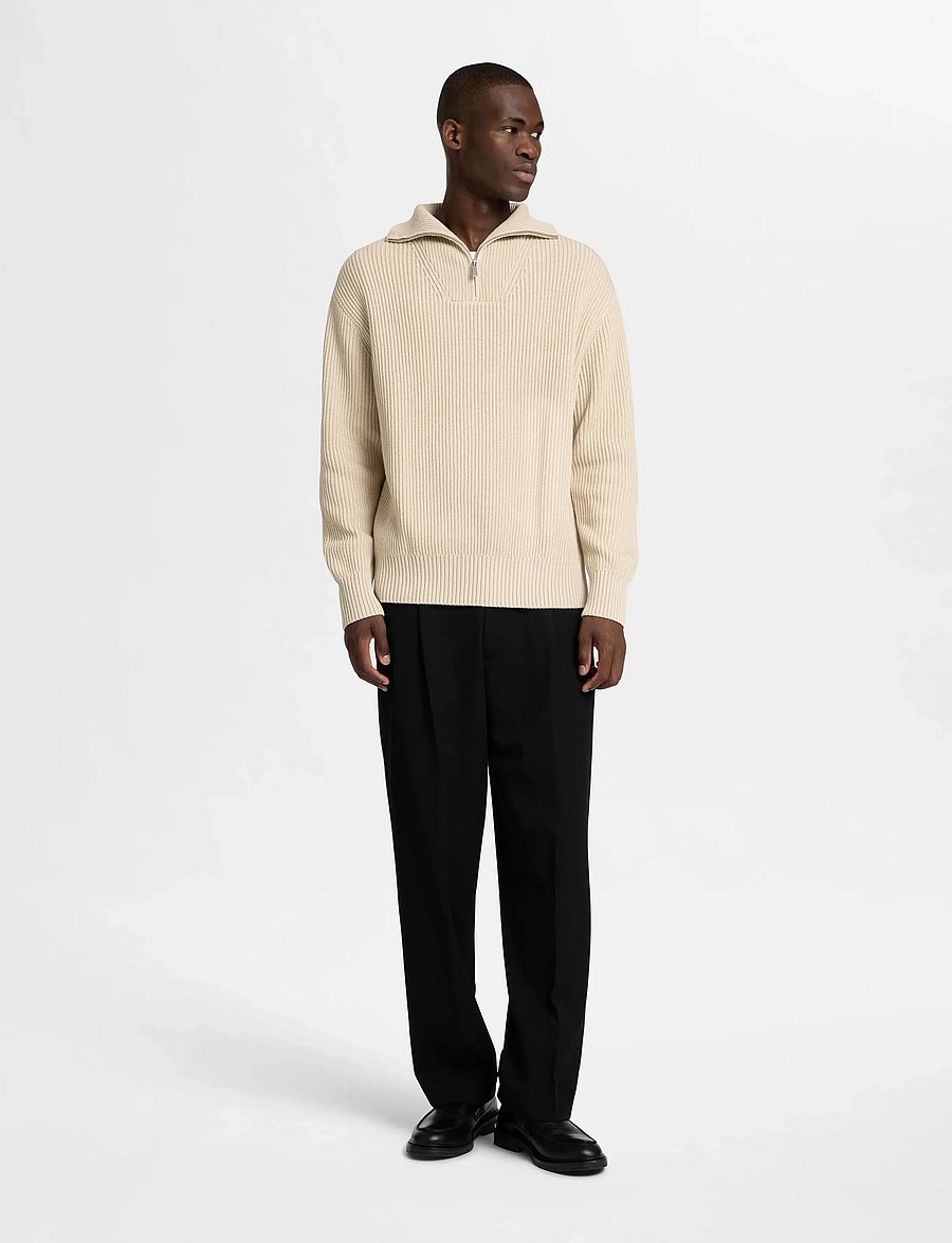 Selected - SLHDRY LS KNIT RELAXED HALF ZIP - pulls demi-zippés - oatmeal - 3