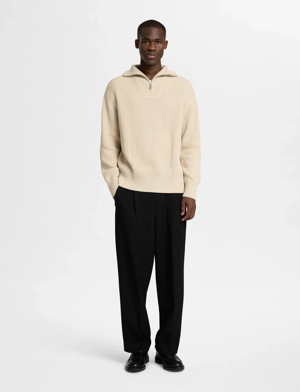 Selected - SLHDRY LS KNIT RELAXED HALF ZIP - half zip-tröjor - oatmeal - 4