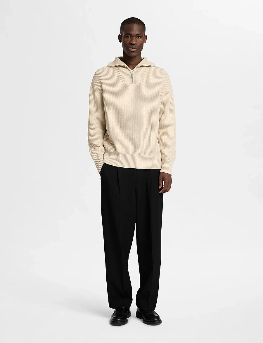 Selected - SLHDRY LS KNIT RELAXED HALF ZIP - pulls demi-zippés - oatmeal - 4