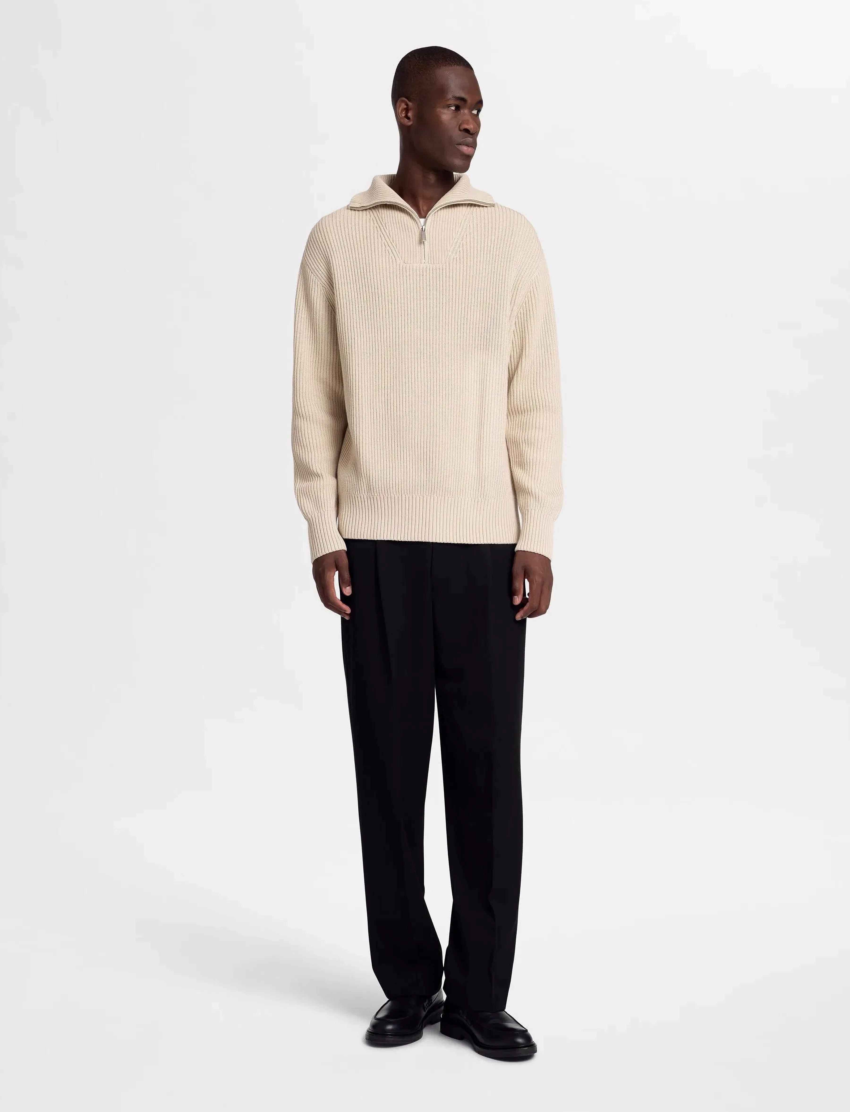 Selected SLHDRY LS KNIT RELAXED HALF ZIP - Strickmode - OATMEAL / cream