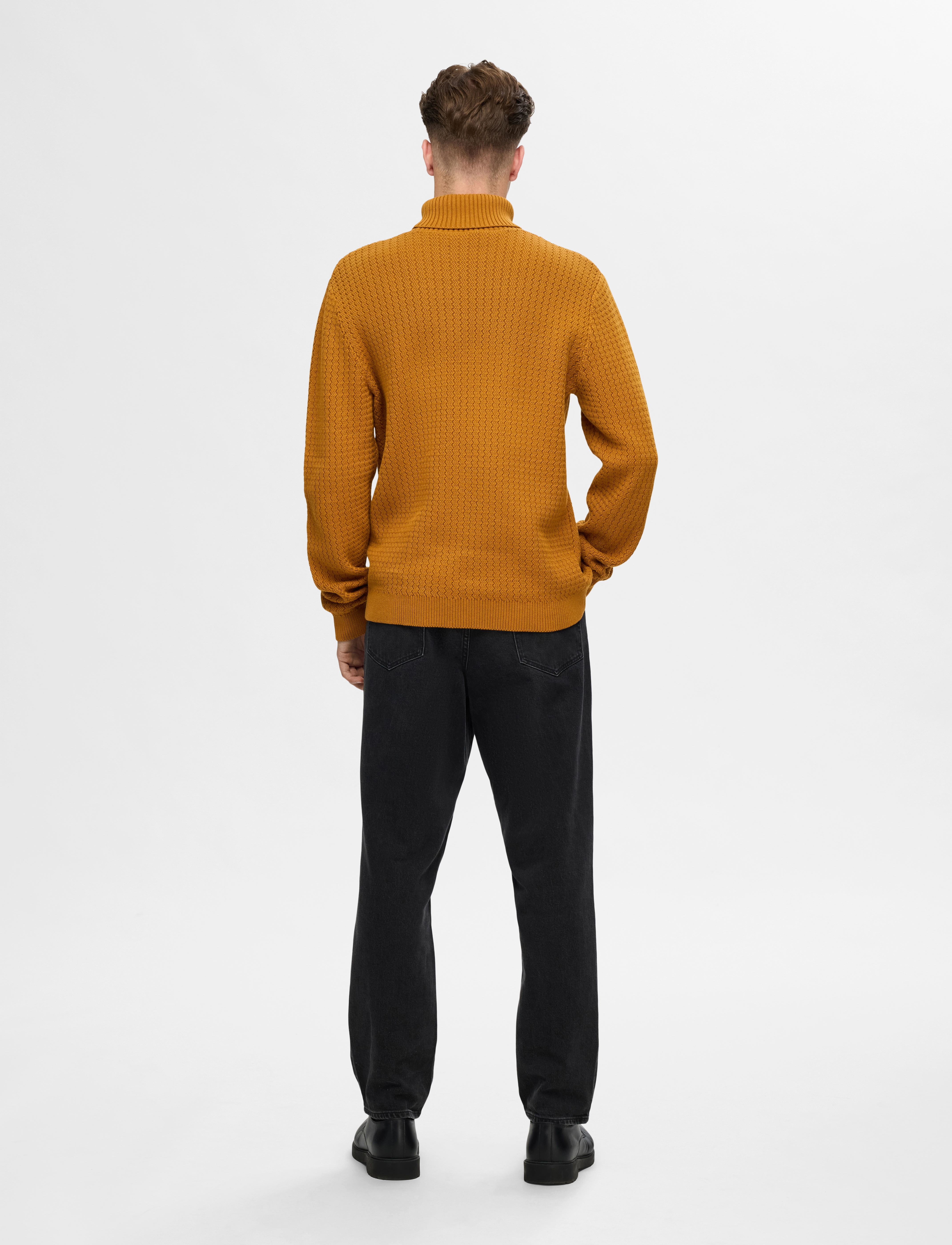 Selected - SLHZIG LS KNIT STRUCTURE ROLL NECK - cathay spice - 3