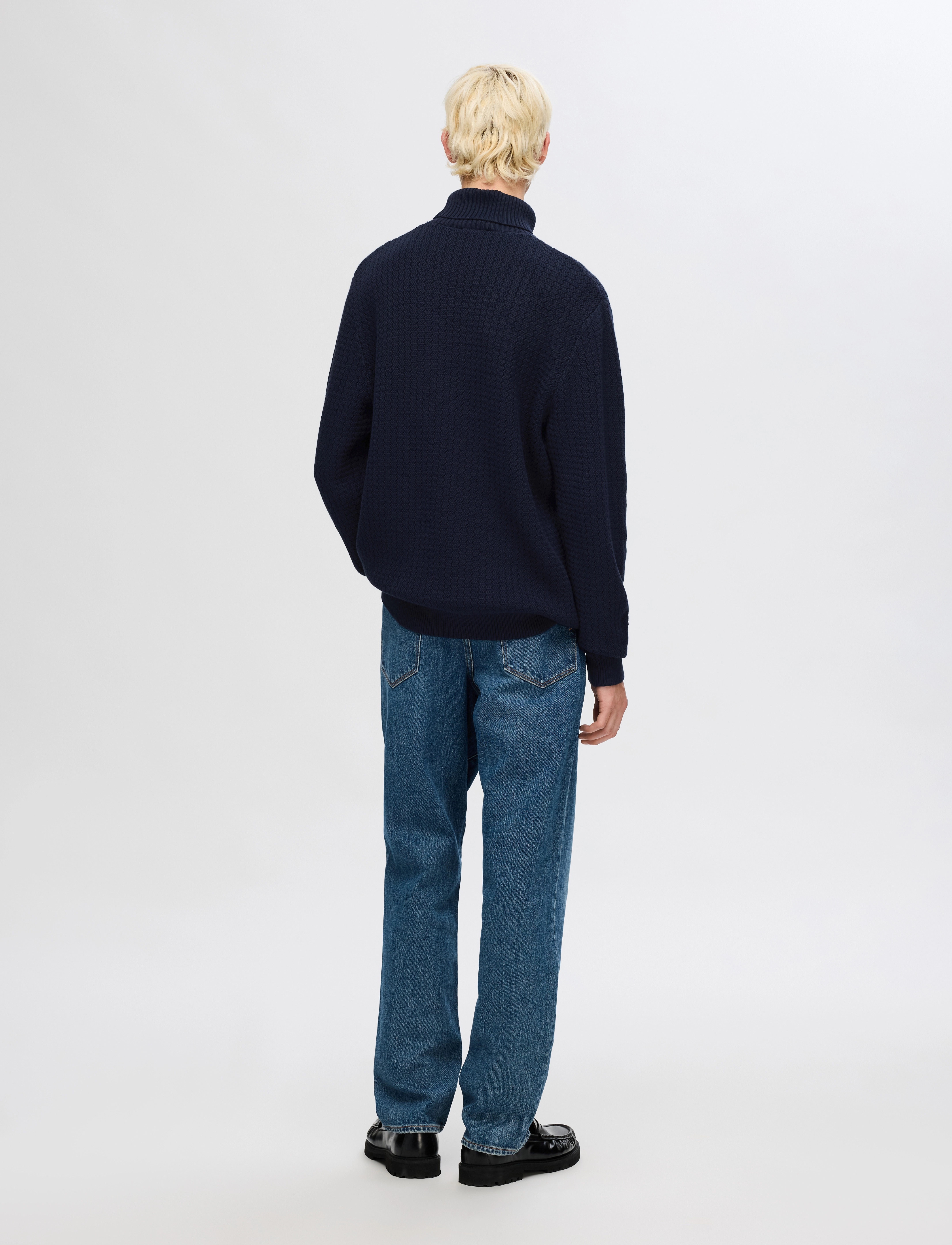 Selected - SLHZIG LS KNIT STRUCTURE ROLL NECK - sky captain - 2