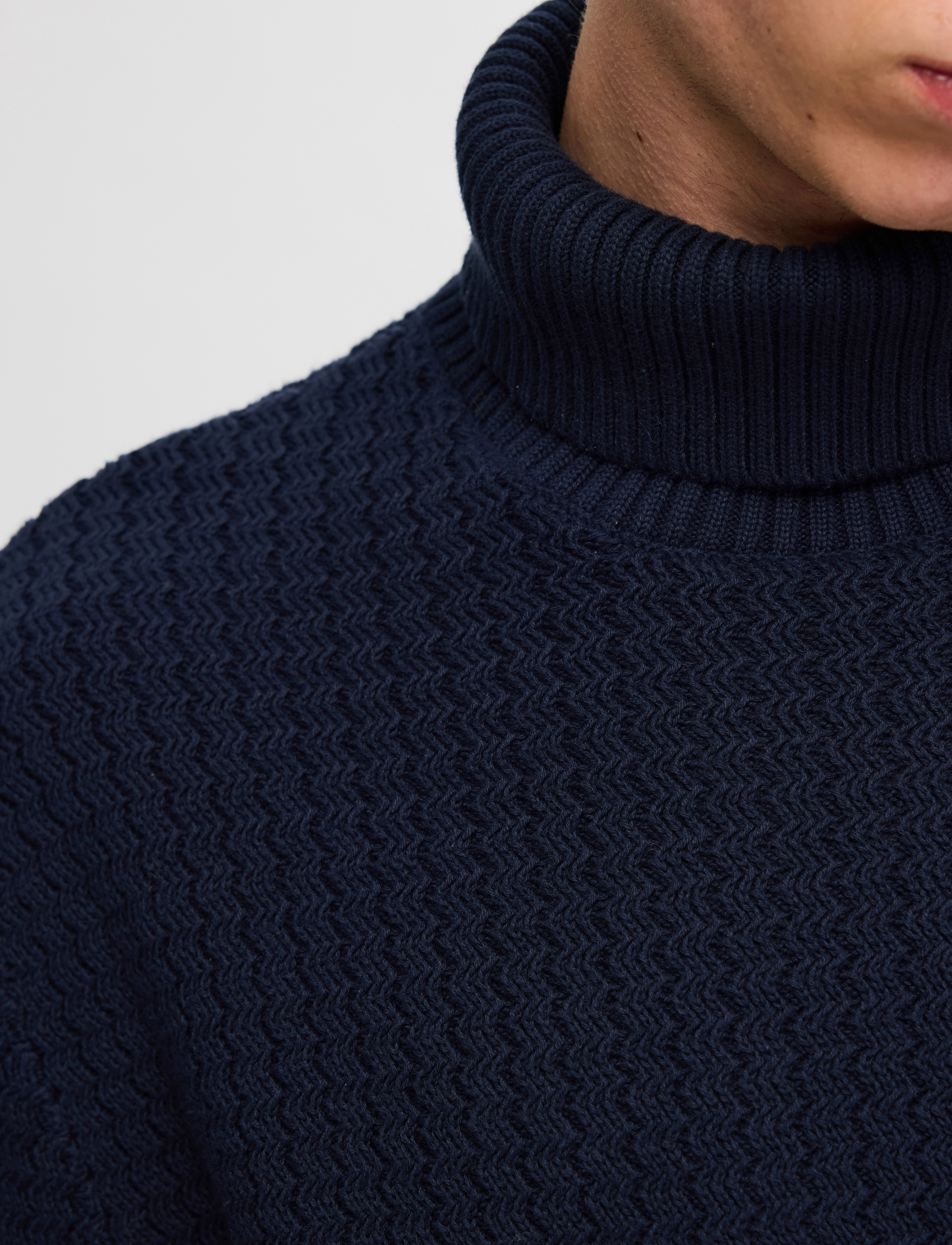 Selected - SLHZIG LS KNIT STRUCTURE ROLL NECK - sky captain - 4