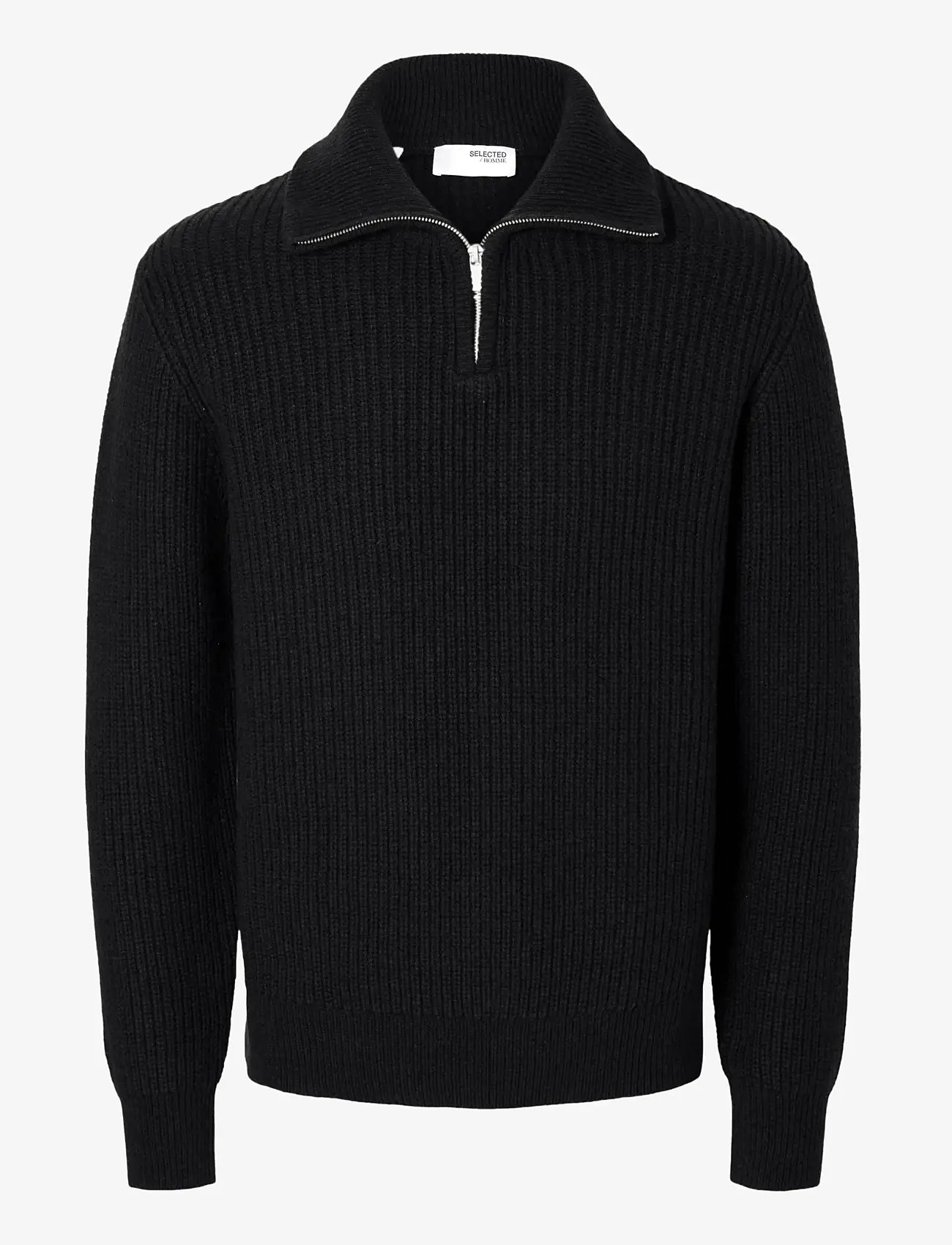 Selected - SLHLAND LS KNIT HALF ZIP - pullover mit halbem reißverschluss - black - 1