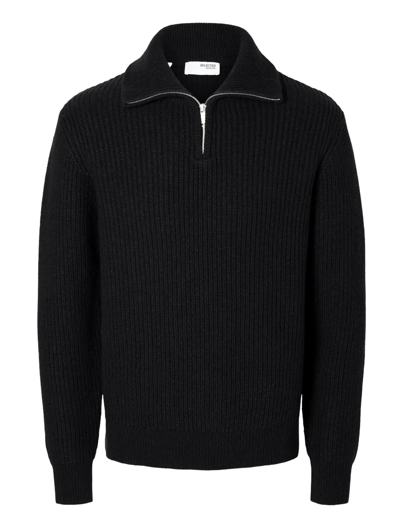 Selected SLHLAND LS KNIT HALF ZIP - Tøj - BLACK / black