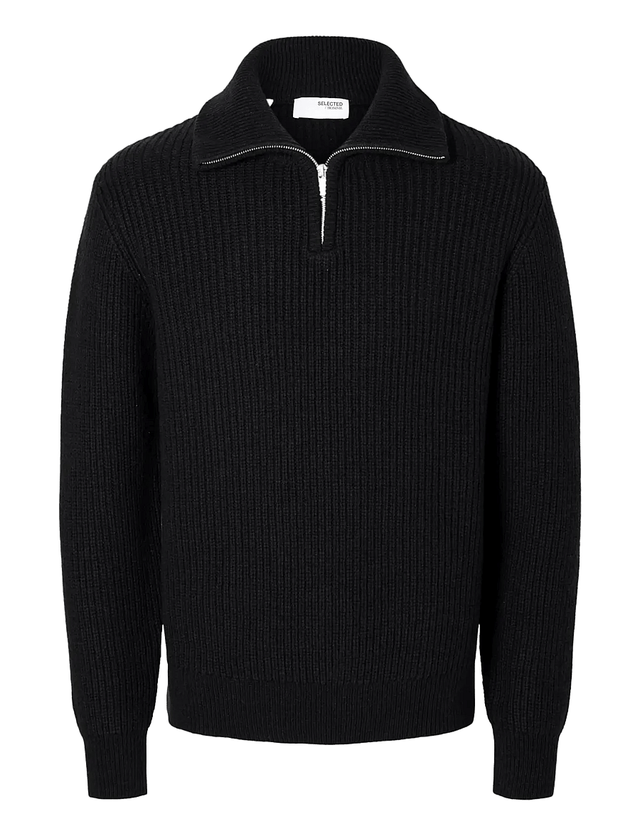 Selected - SLHLAND LS KNIT HALF ZIP - puolivetoketjulliset neuleet - black - 1