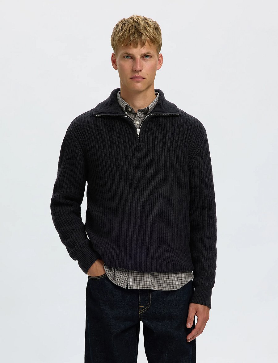 Selected - SLMLAND LS KNIT HALF ZIP - pullover mit halbem reißverschluss - black - 0