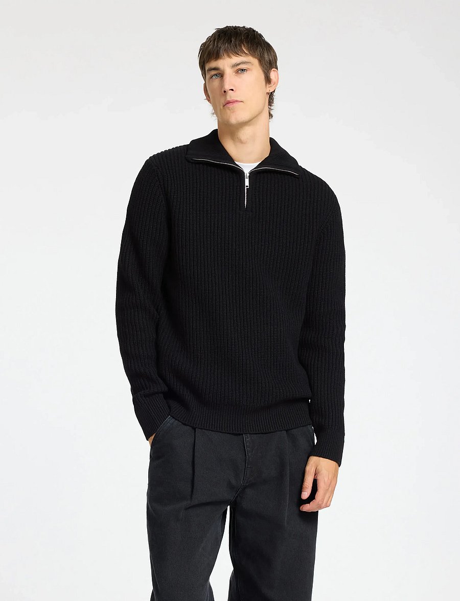 Selected - SLHLAND LS KNIT HALF ZIP - puolivetoketjulliset neuleet - black - 0