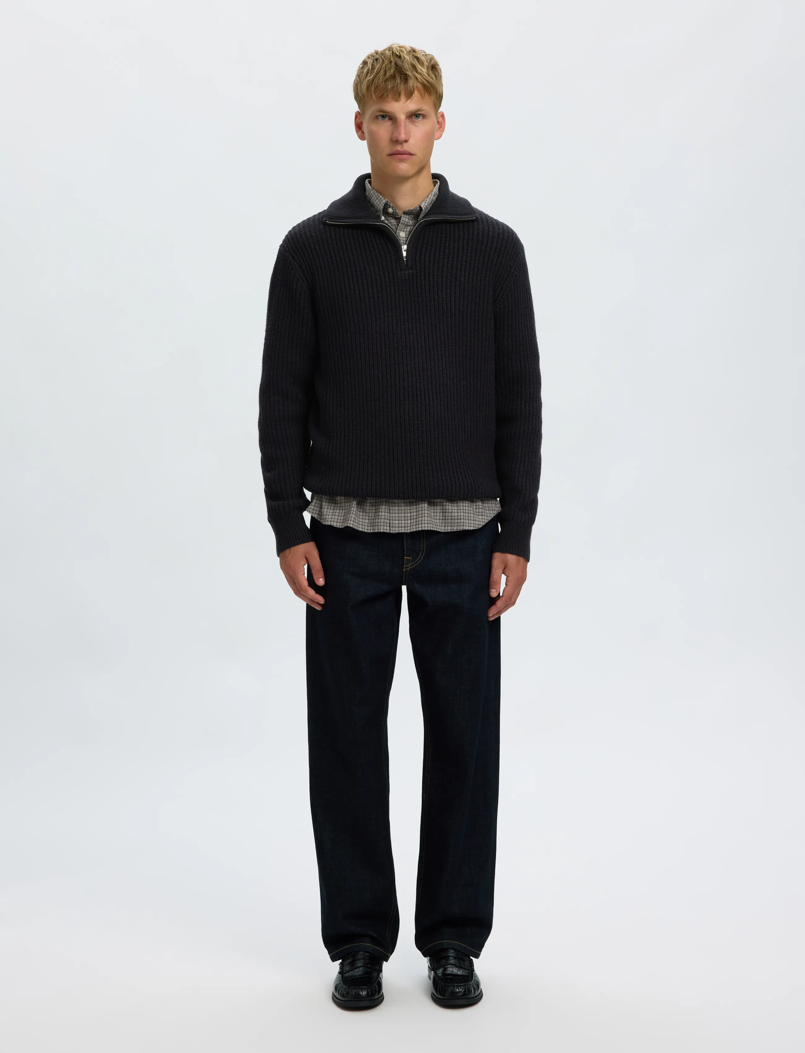 Selected - SLMLAND LS KNIT HALF ZIP - halfzip strik - black - 3