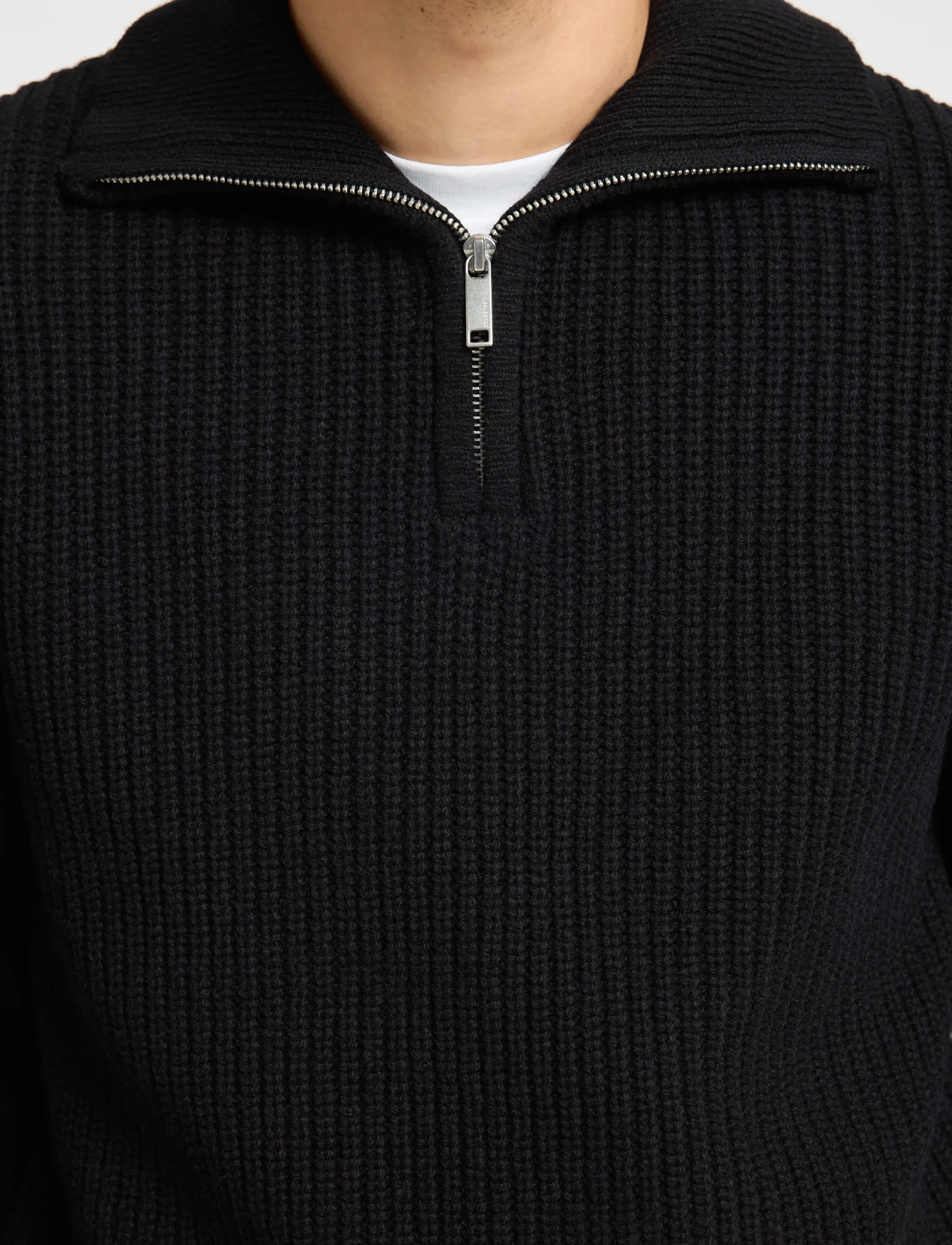 Selected - SLHLAND LS KNIT HALF ZIP - pullover mit halbem reißverschluss - black - 4