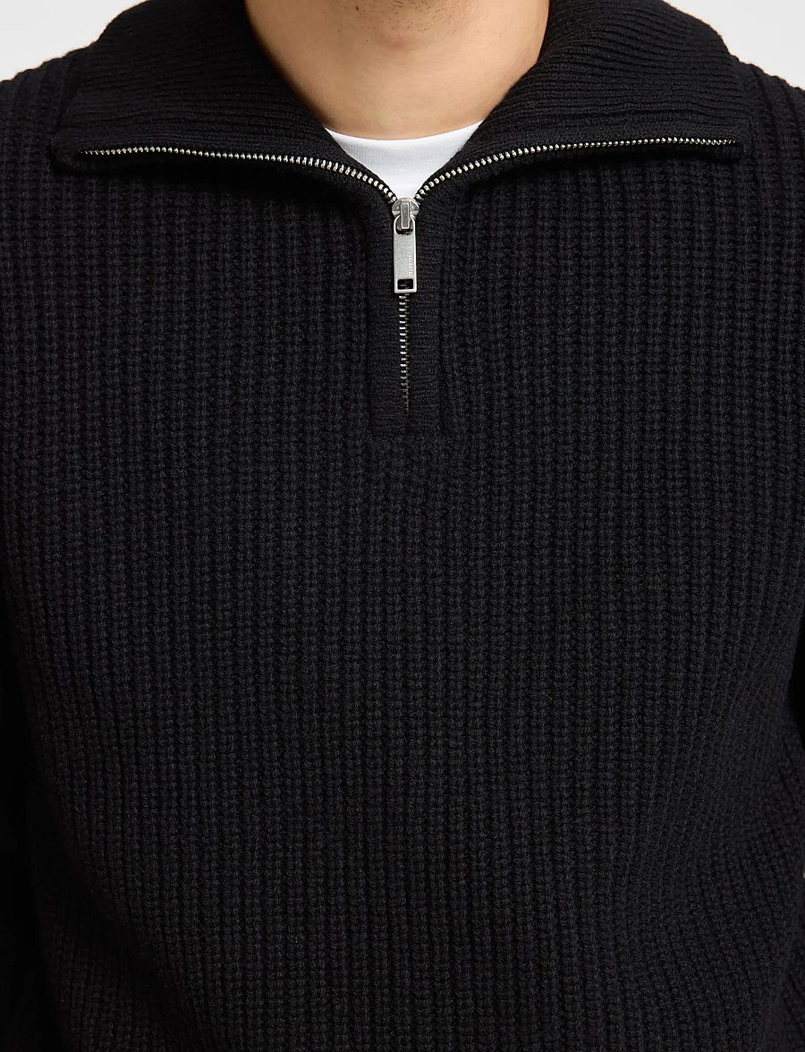 Selected - SLHLAND LS KNIT HALF ZIP - puolivetoketjulliset neuleet - black - 4