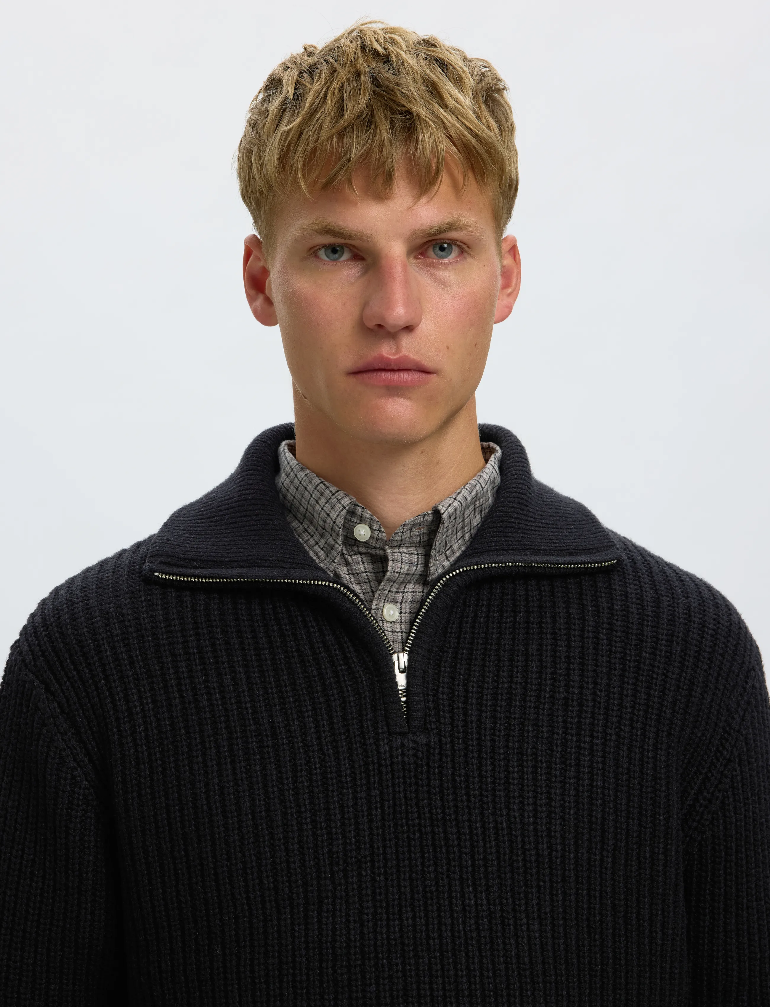 Selected - SLMLAND LS KNIT HALF ZIP - halfzip strik - black - 4