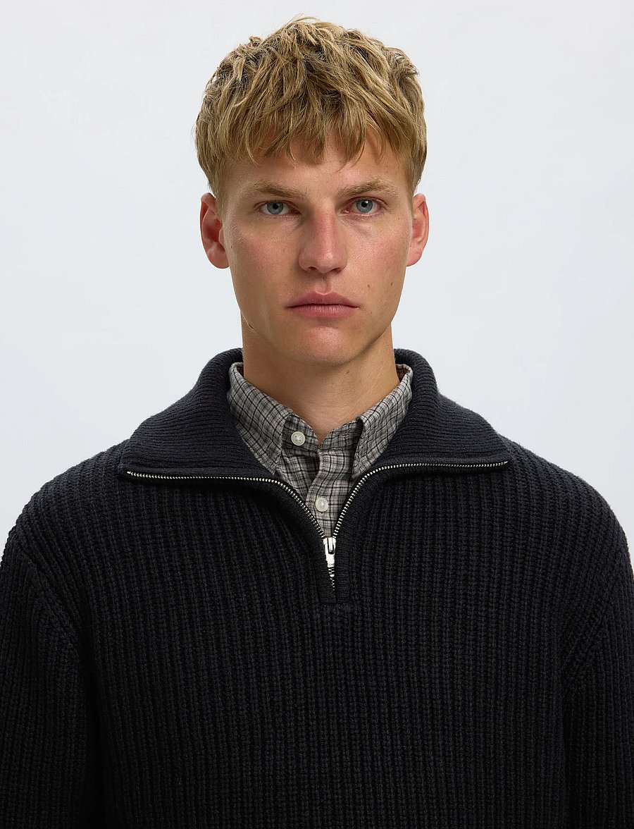 Selected - SLMLAND LS KNIT HALF ZIP - pullover mit halbem reißverschluss - black - 4